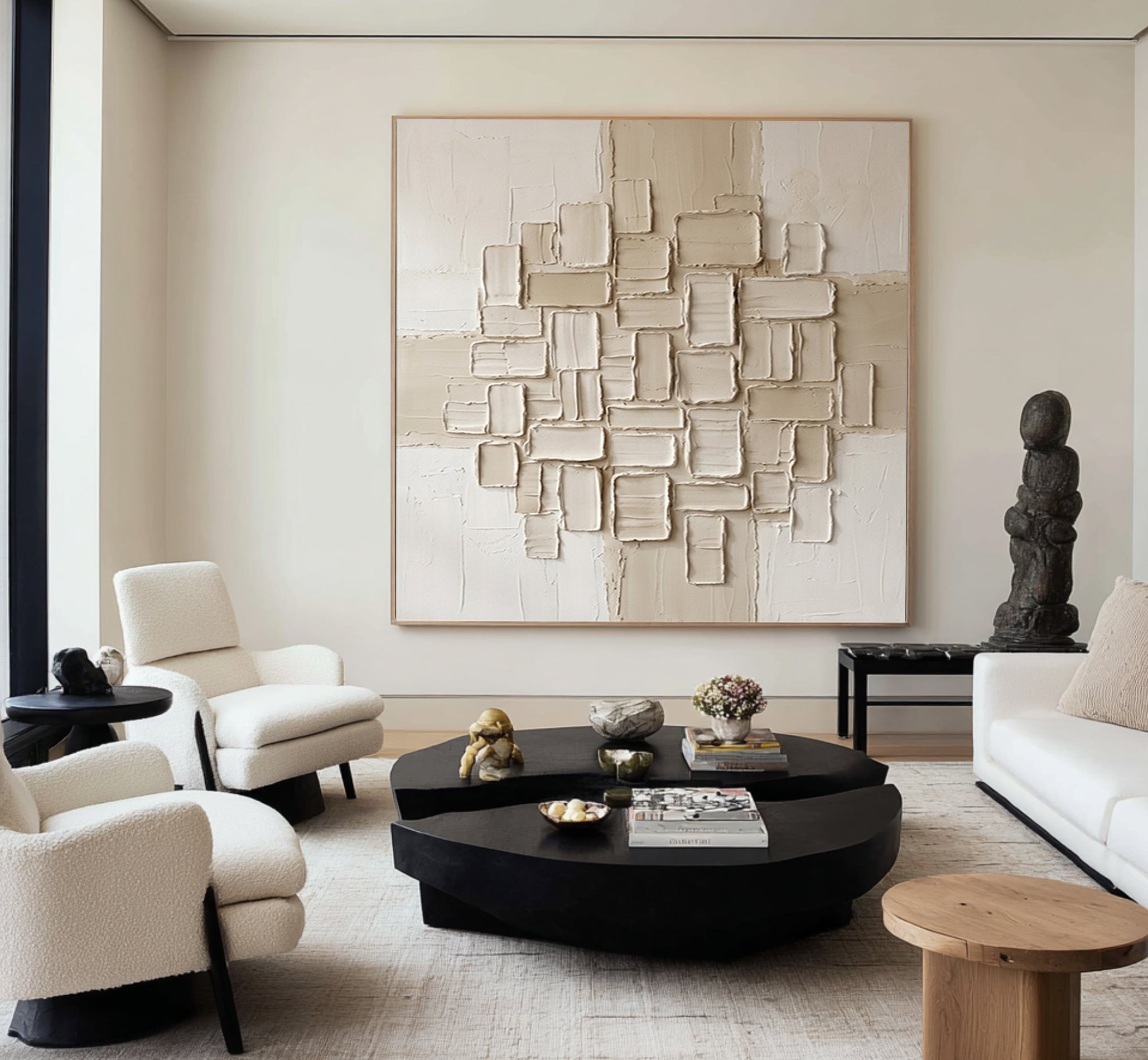 Large Cubic Relief Wall Art Contemporary Neutral Sculptural Texture Canvas Painting