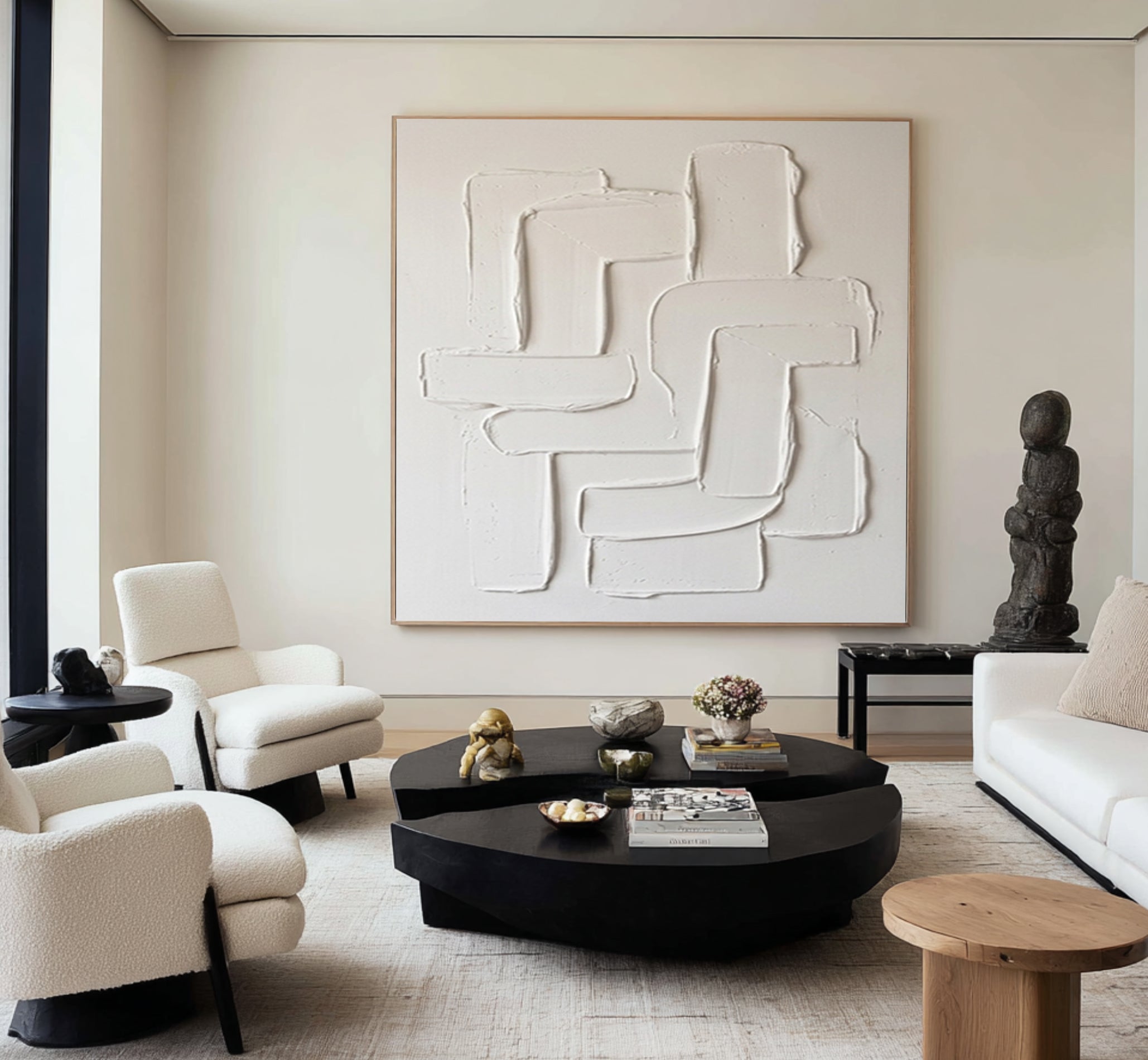 Large White Textured Wall Art Hand Painted Modern Abstract Canvas
