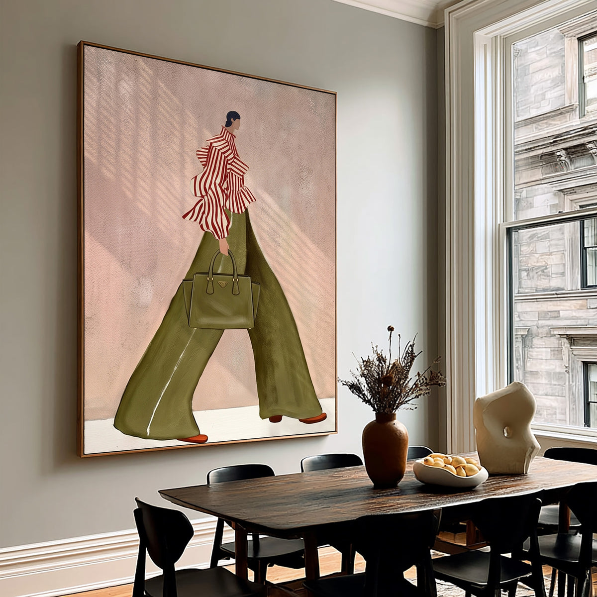Woman From Behind Green Pants Fashion Painting Contemporary Wall Art