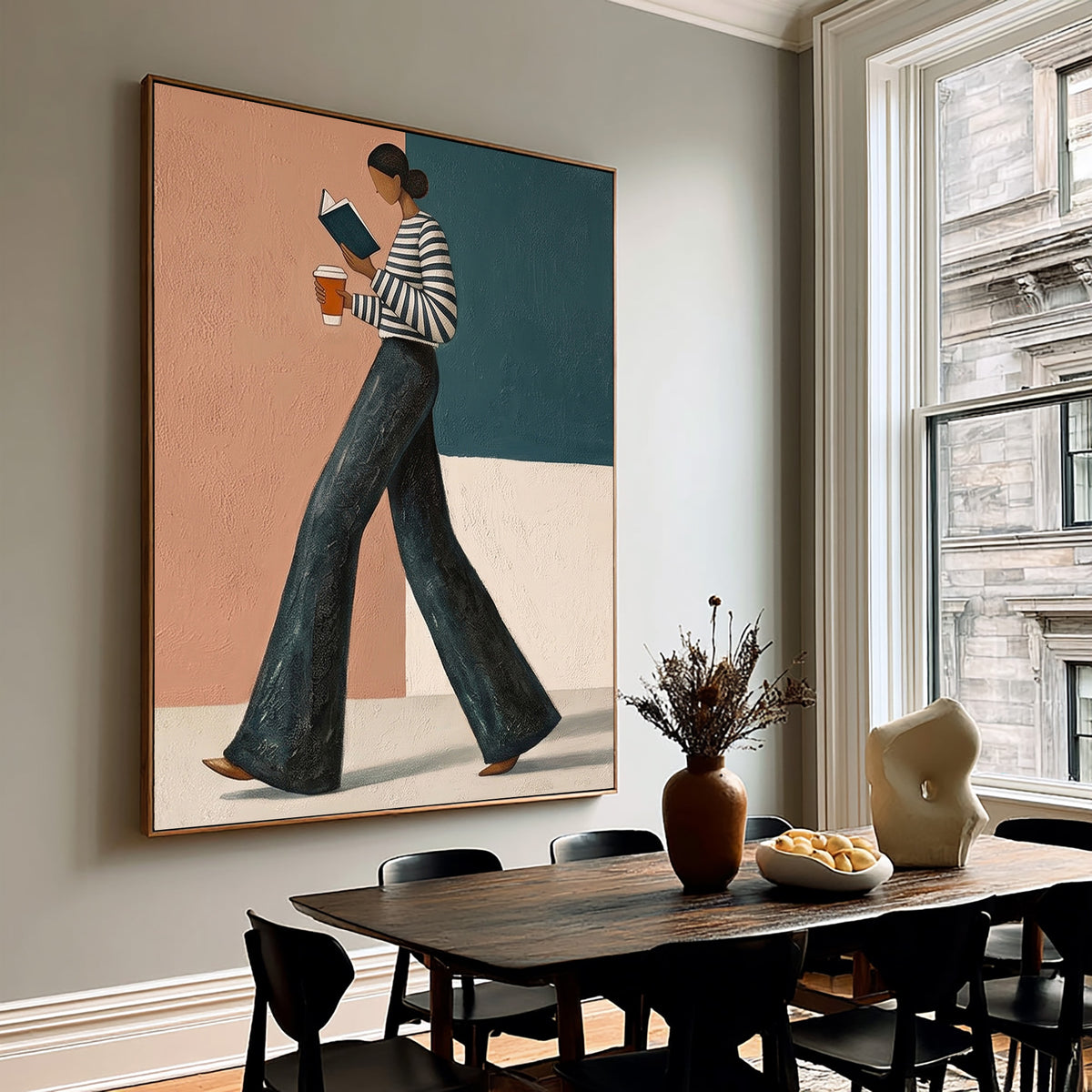 Contemporary Fashion Woman Painting Striped Sweater Wide Leg Pants Wall Art