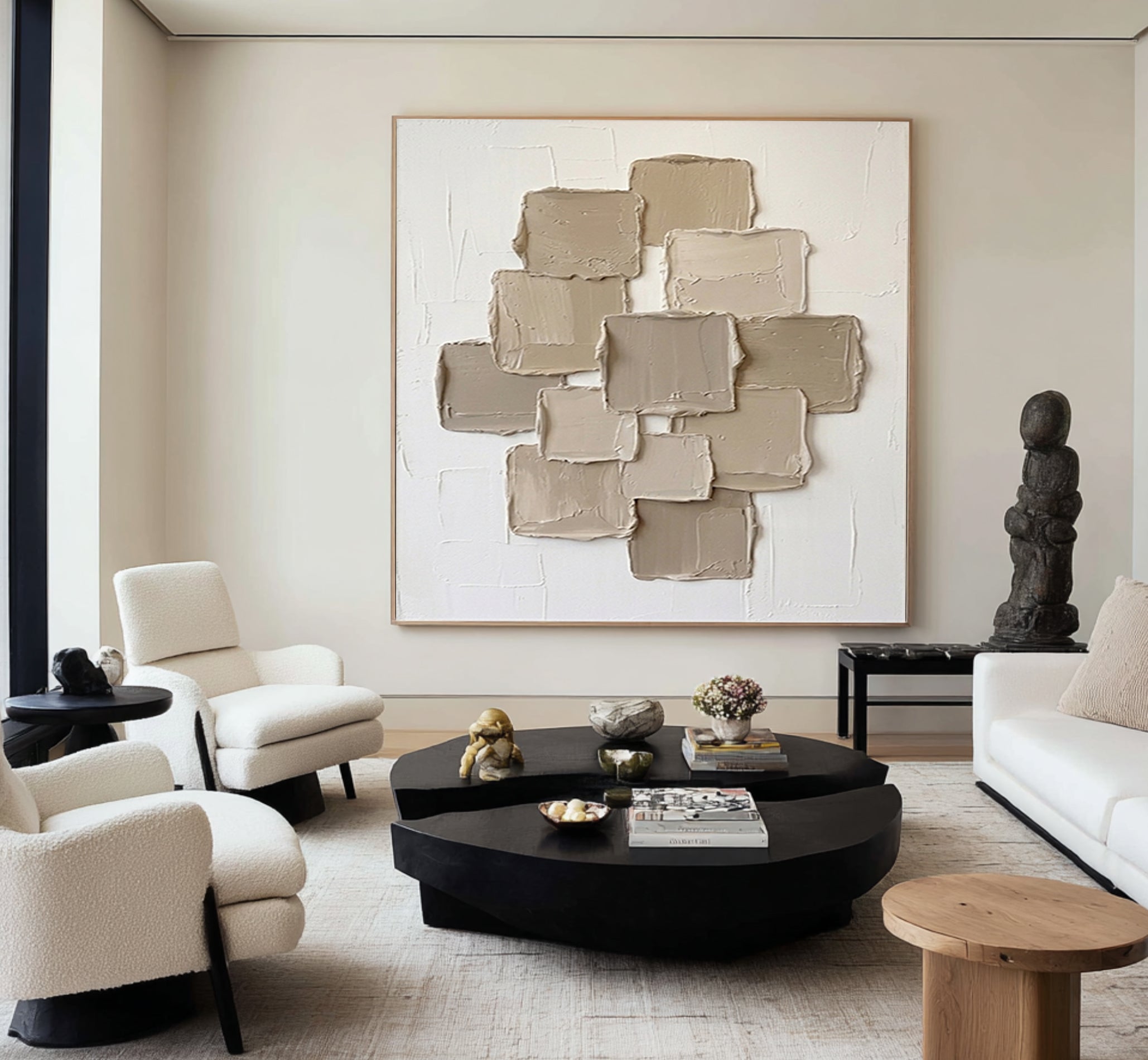 Large Layered Panel Wall Art Contemporary Neutral Textured Canvas Painting