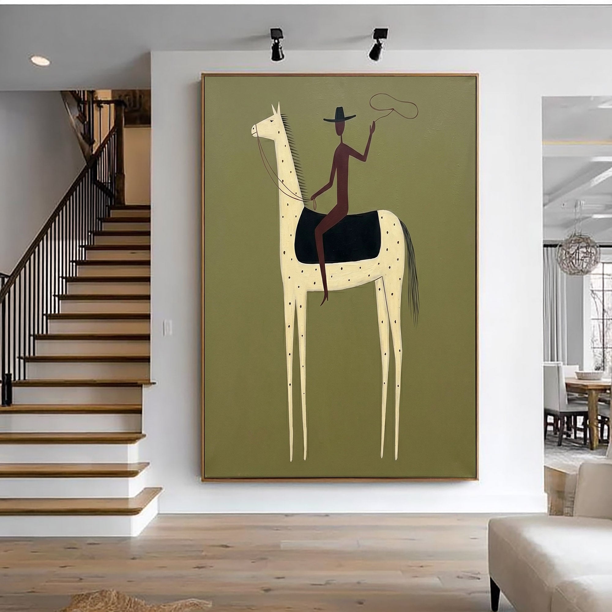 Large Cowboy Horse Wall Art Contemporary Western Minimalist Painting