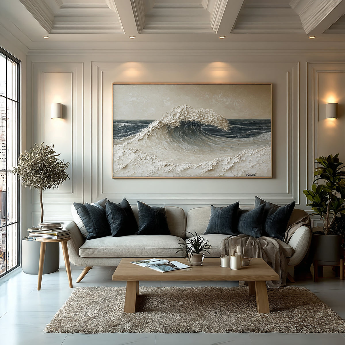 Large Powerful Ocean Wave Wall Art Textured Seascape Oil Painting Dramatic Coastal Artwork Modern Interior Decor