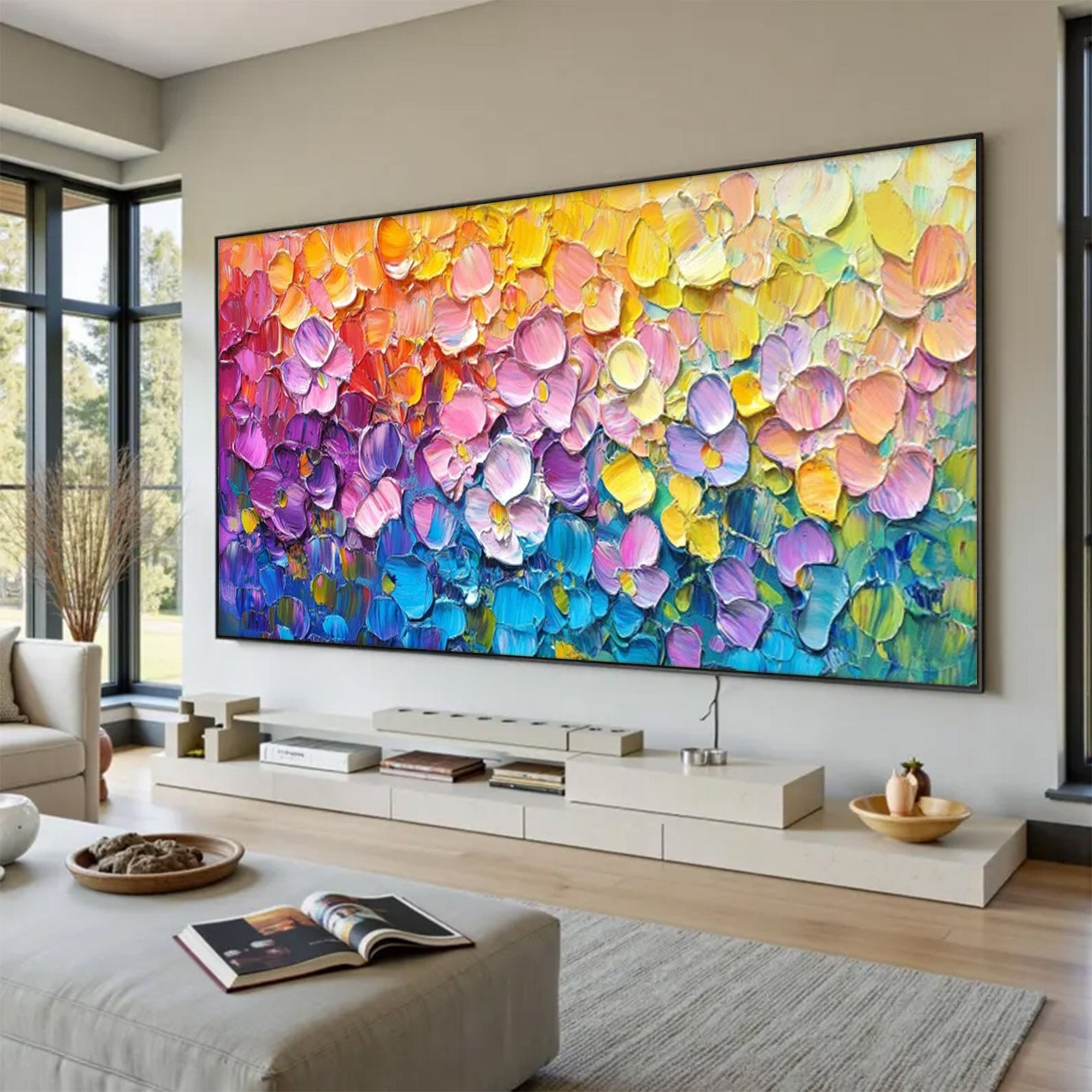 Large Modern Textured Floral Field Art | ArtvistaGallery  #WGA 039