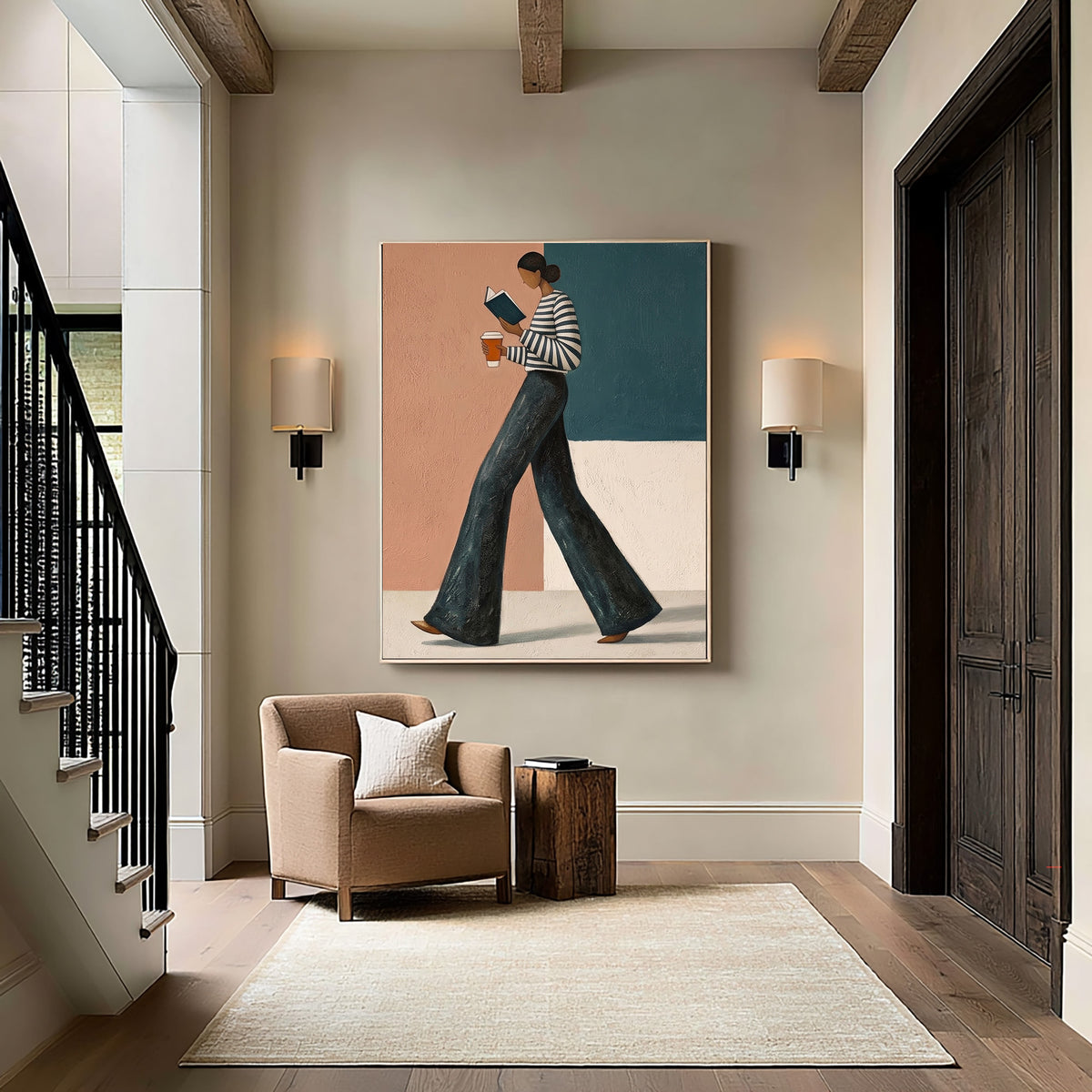 Contemporary Fashion Woman Painting Striped Sweater Wide Leg Pants Wall Art