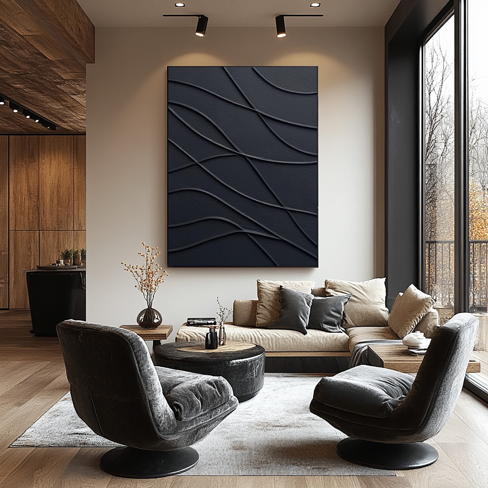 Large Black Canvas Art - Textured Wall Art for Contemporary Homes #BBA 059