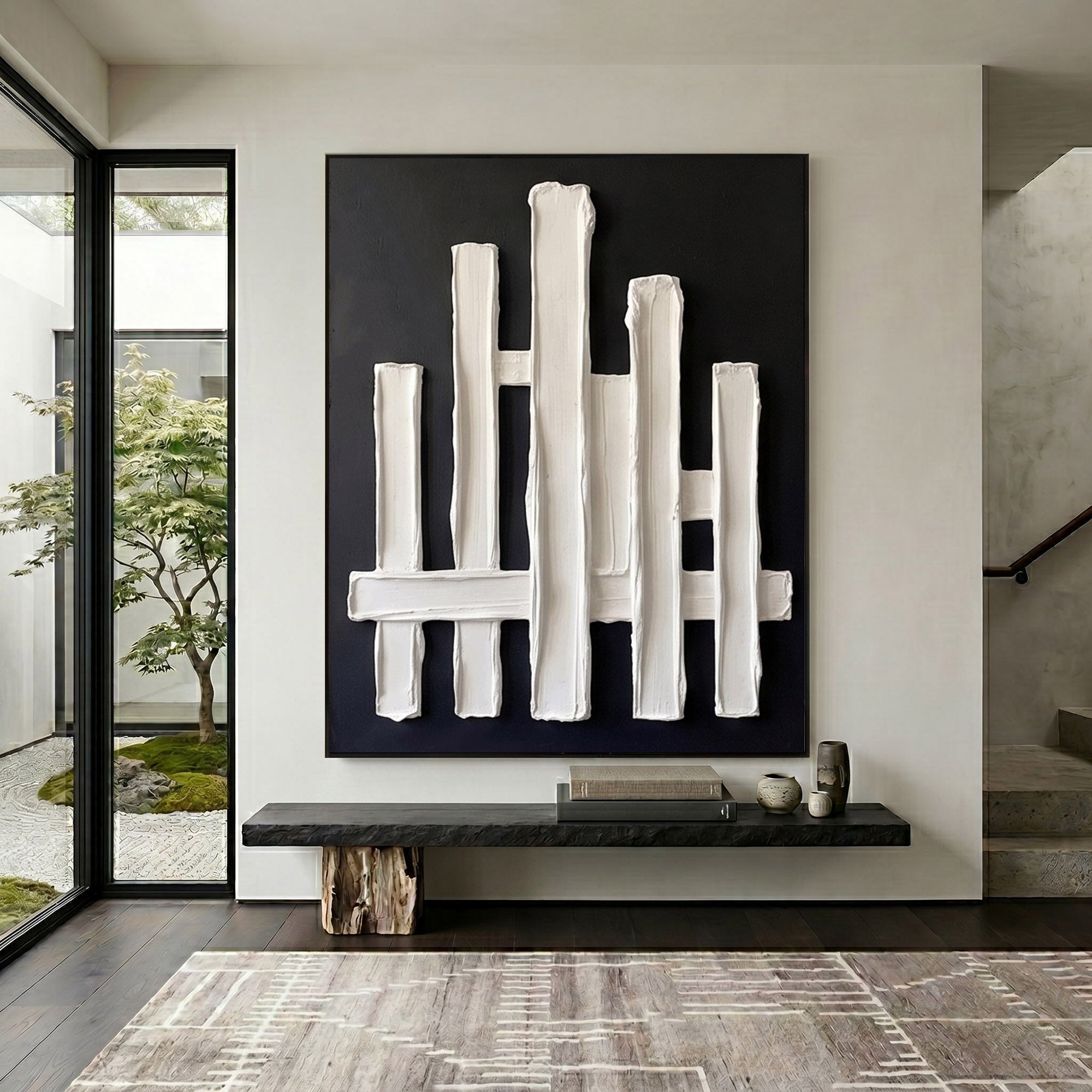 Large Textured Wall Art Abstract Plaster Painting Modern Architectural Minimalist Neutral Contemporary Decor