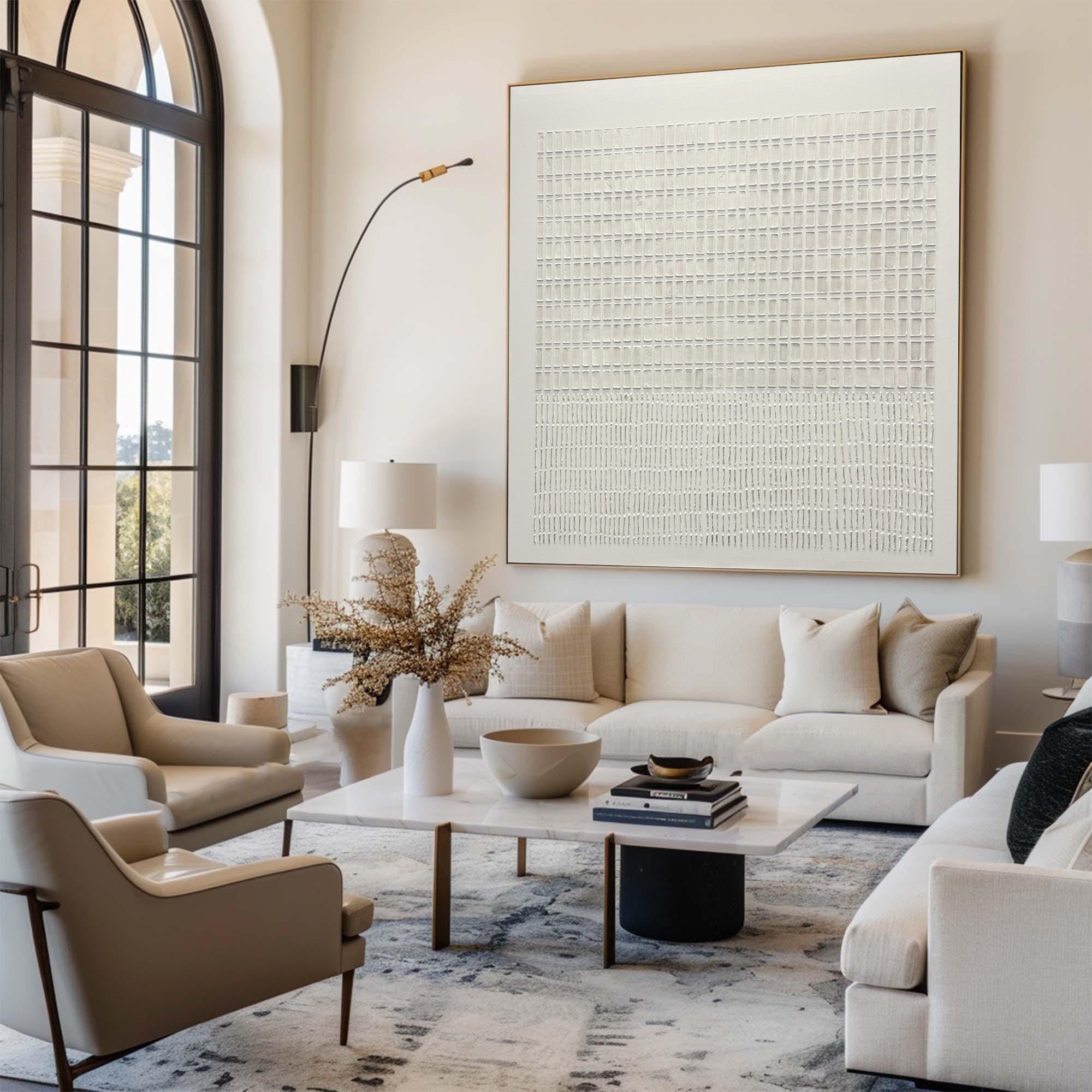 Large Abstract Oil Painting Beige Texture, Minimal Statement Wall Art for Hallway #WAB 017