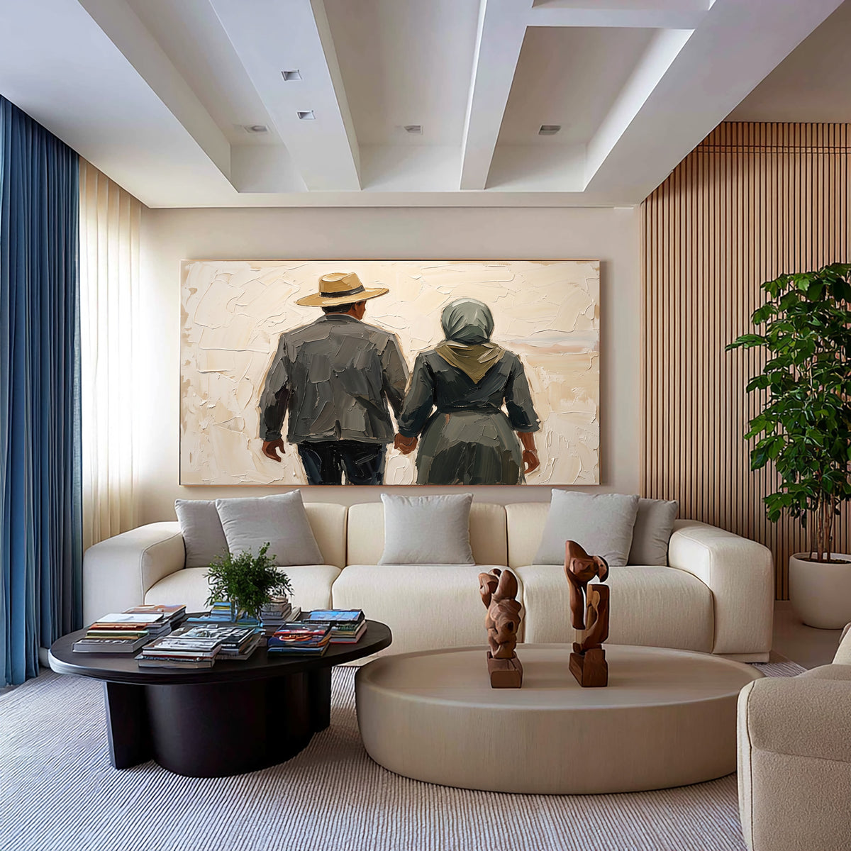 Large Textured Couple Painting Romantic Western Landscape Wall Art