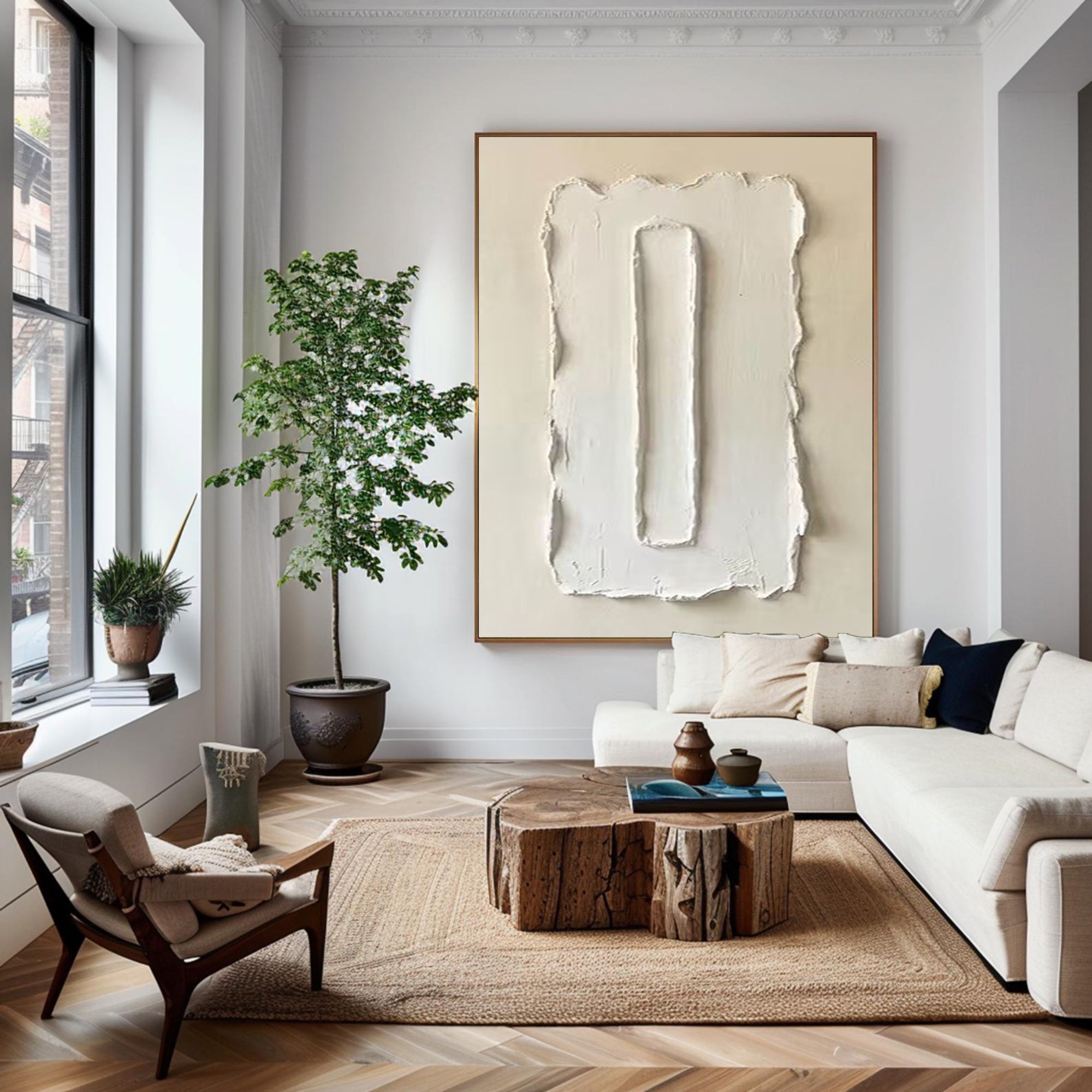 Large Minimalist White Texture Oil Painting for Modern Luxury Interiors  