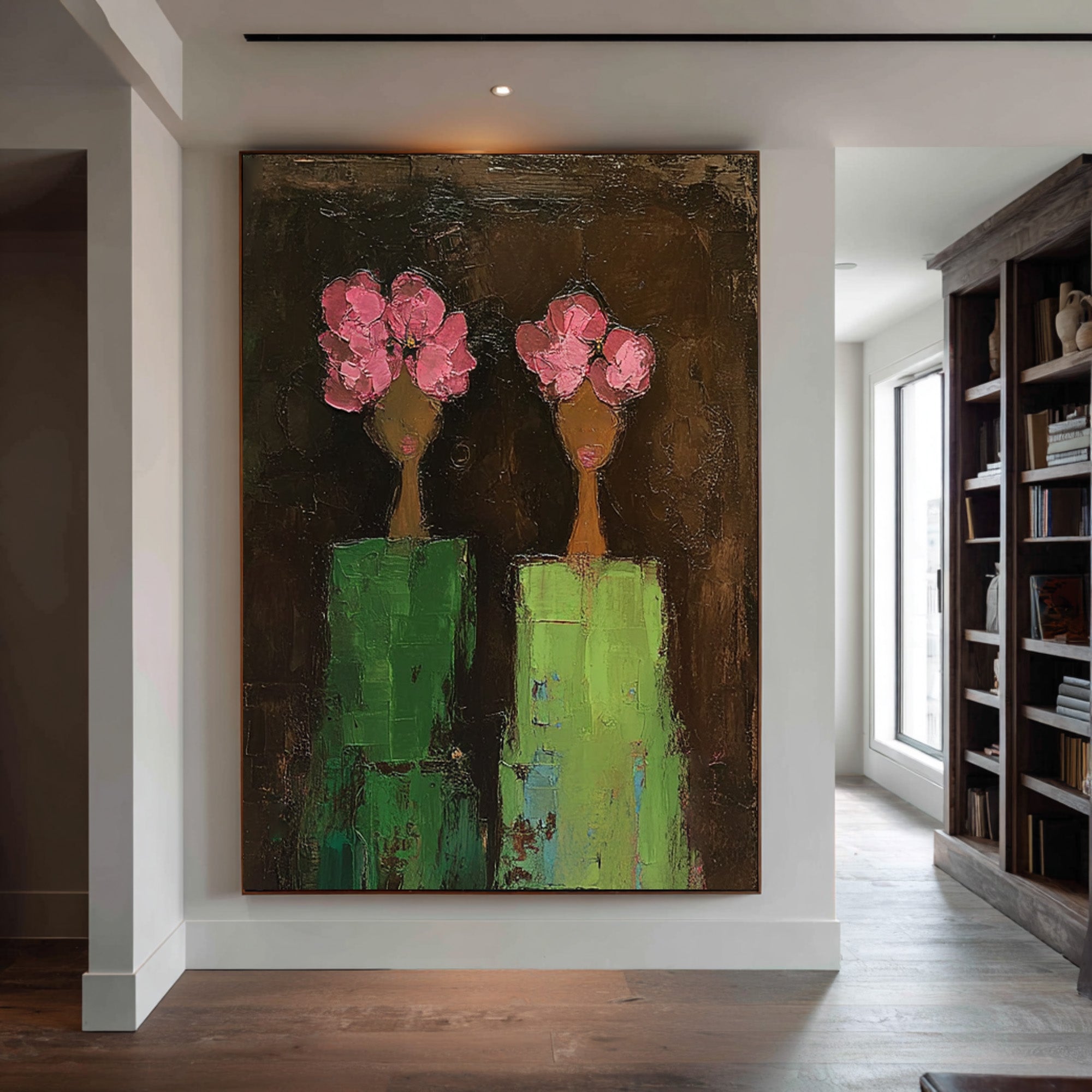 Large Modern Figurative Oil Painting on Canvas – Elegant Pink Floral Portrait Wall Art #WAB 039