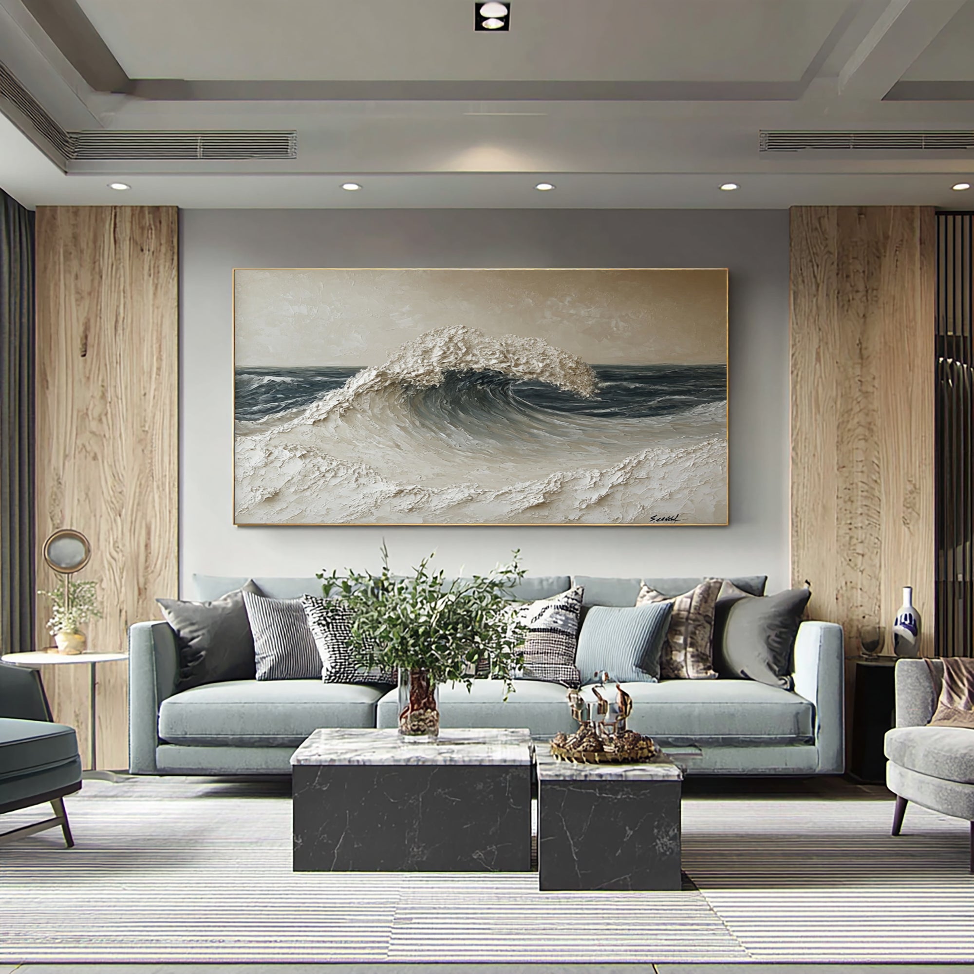 Large Powerful Ocean Wave Wall Art Textured Seascape Oil Painting Dramatic Coastal Artwork Modern Interior Decor