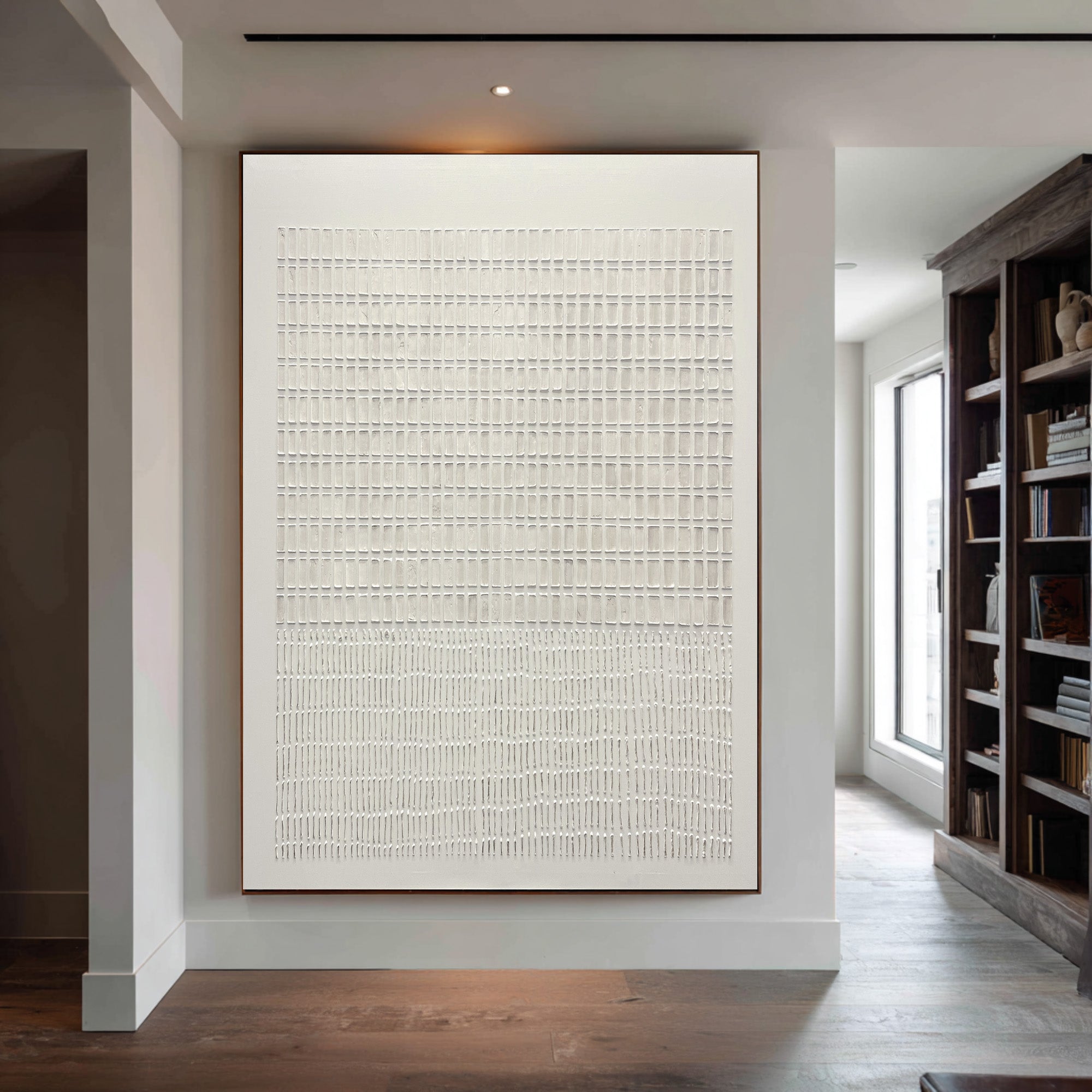 Large Abstract Oil Painting Beige Textured Grid Art, Modern Luxury Wall Art for Living Room | ArtvistaGallery #WAB 024