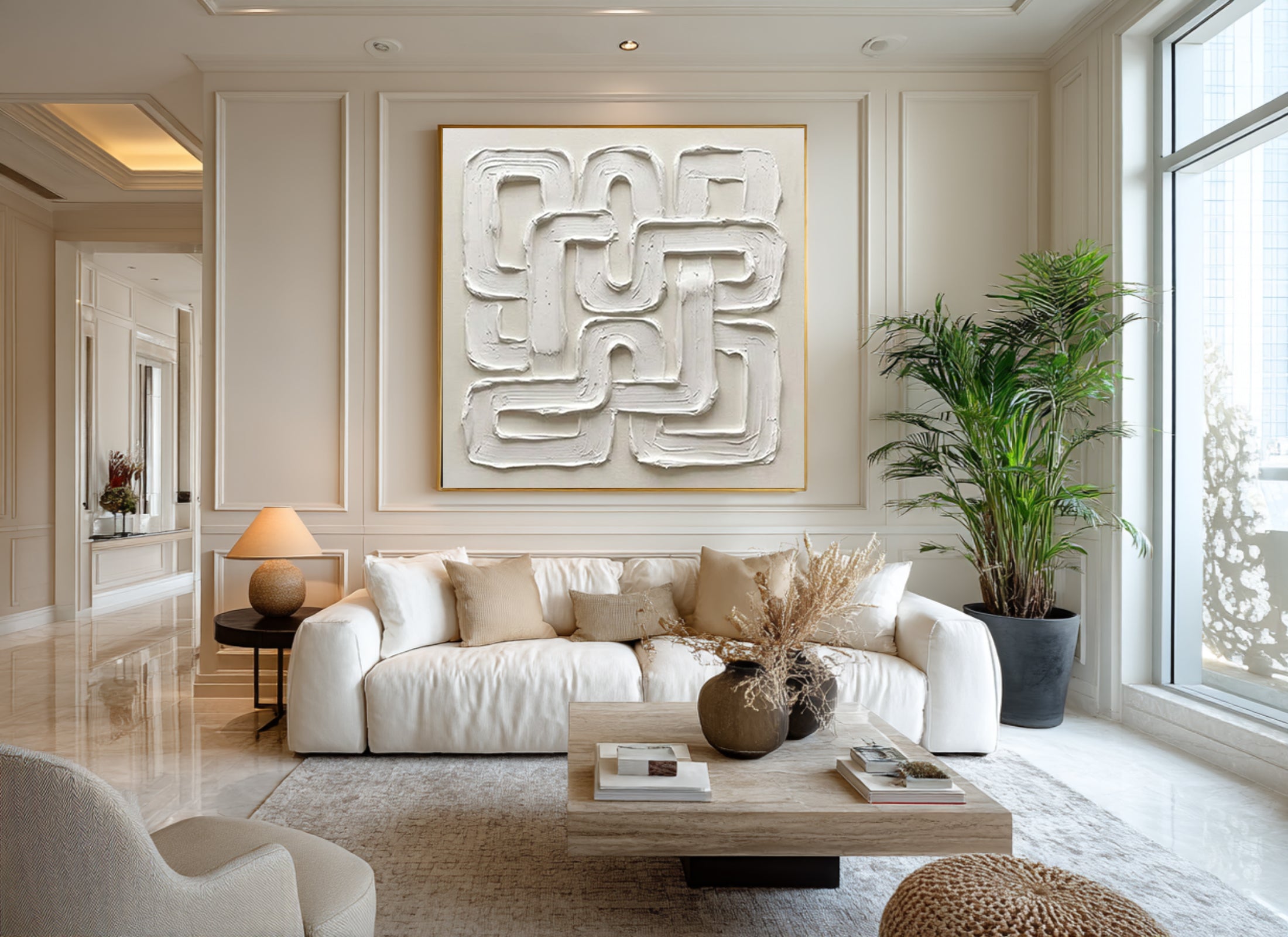 Large Continuous Loop Wall Art Neutral Textured Relief Painting