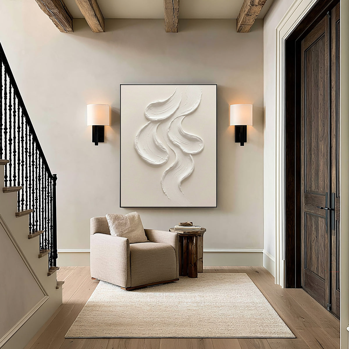 Large Modern Coastal Ocean Wall Art Textured Wave Oil Painting Seascape Cowboy Cowgirl Inspired Vintage Americana Artwork Contemporary Home Decor