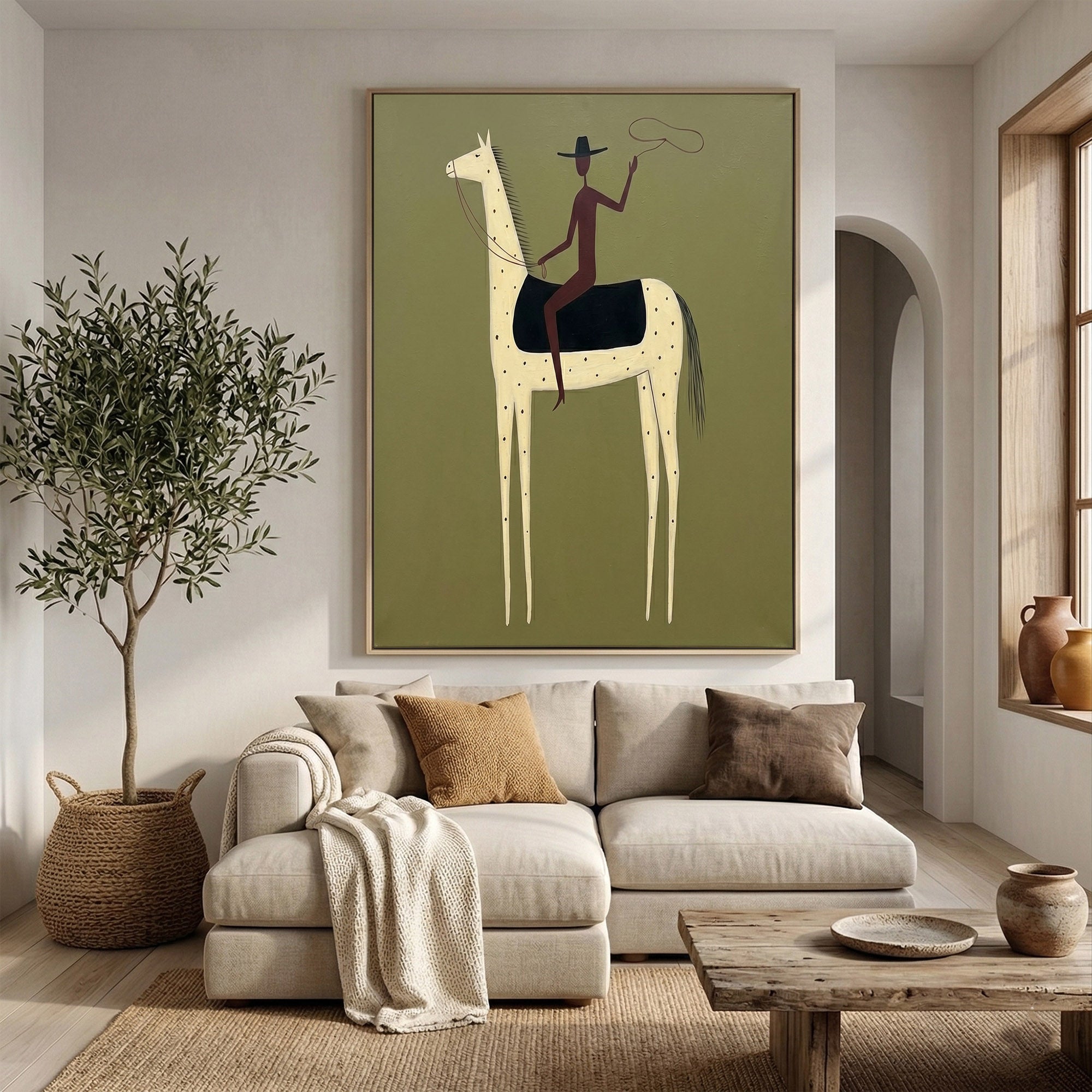 Large Cowboy Horse Wall Art Contemporary Western Minimalist Painting