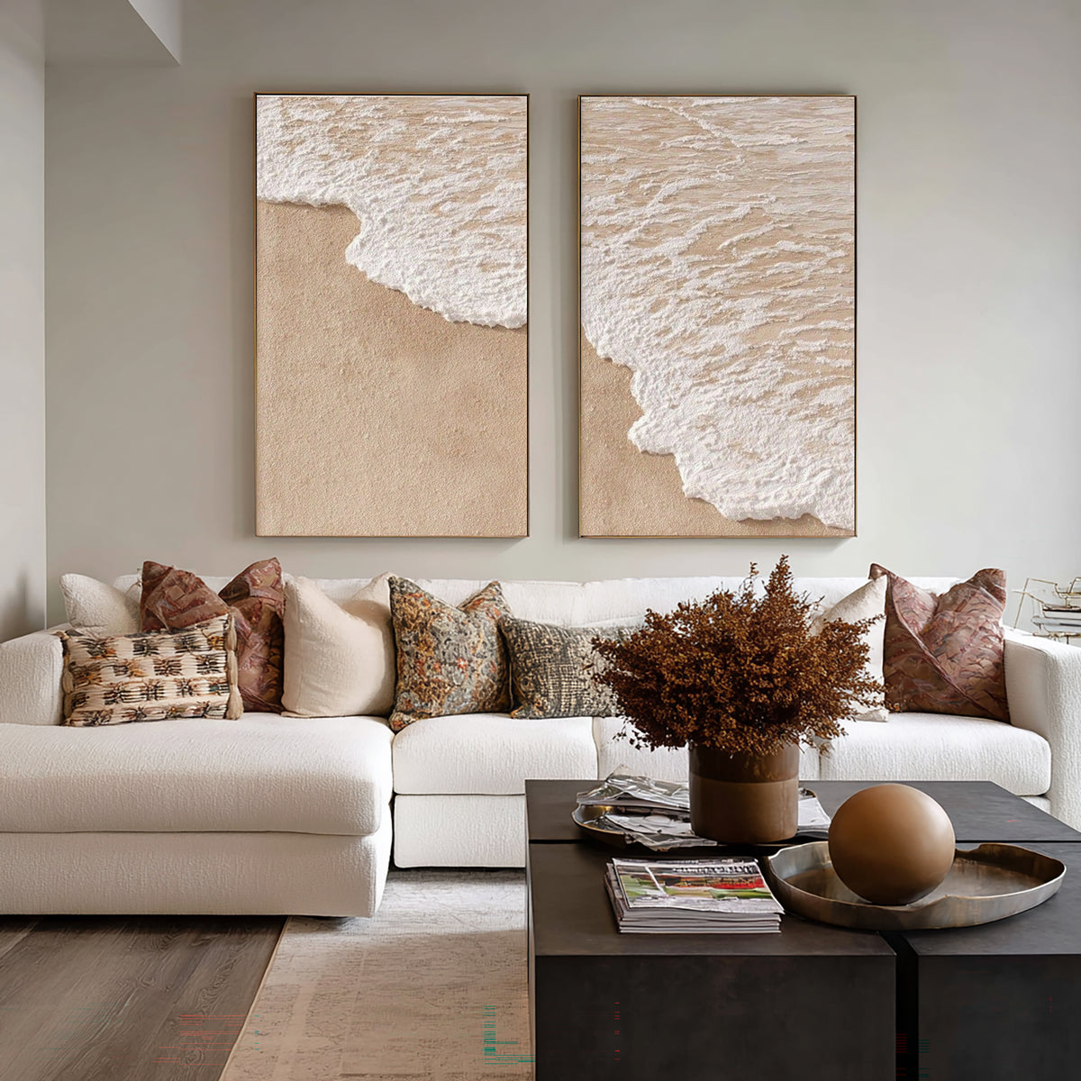 Where The Tide Meets The Shore Diptych Coastal Wall Art Textured Ocean Wave Painting Beach House Decor