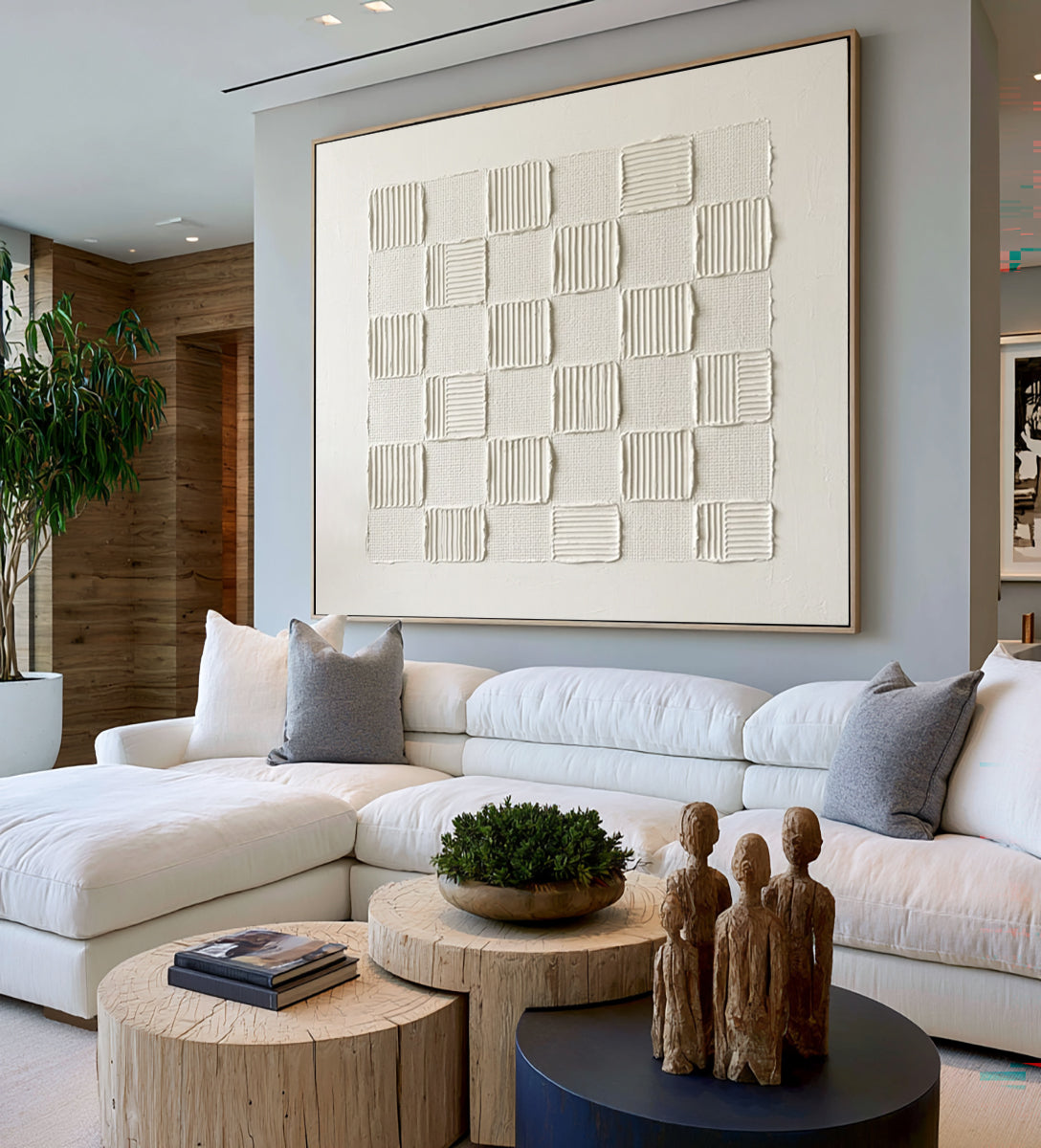 Woven Rhythm White Textured Wall Art Large Abstract Relief Painting Modern Minimalist Interior Decor