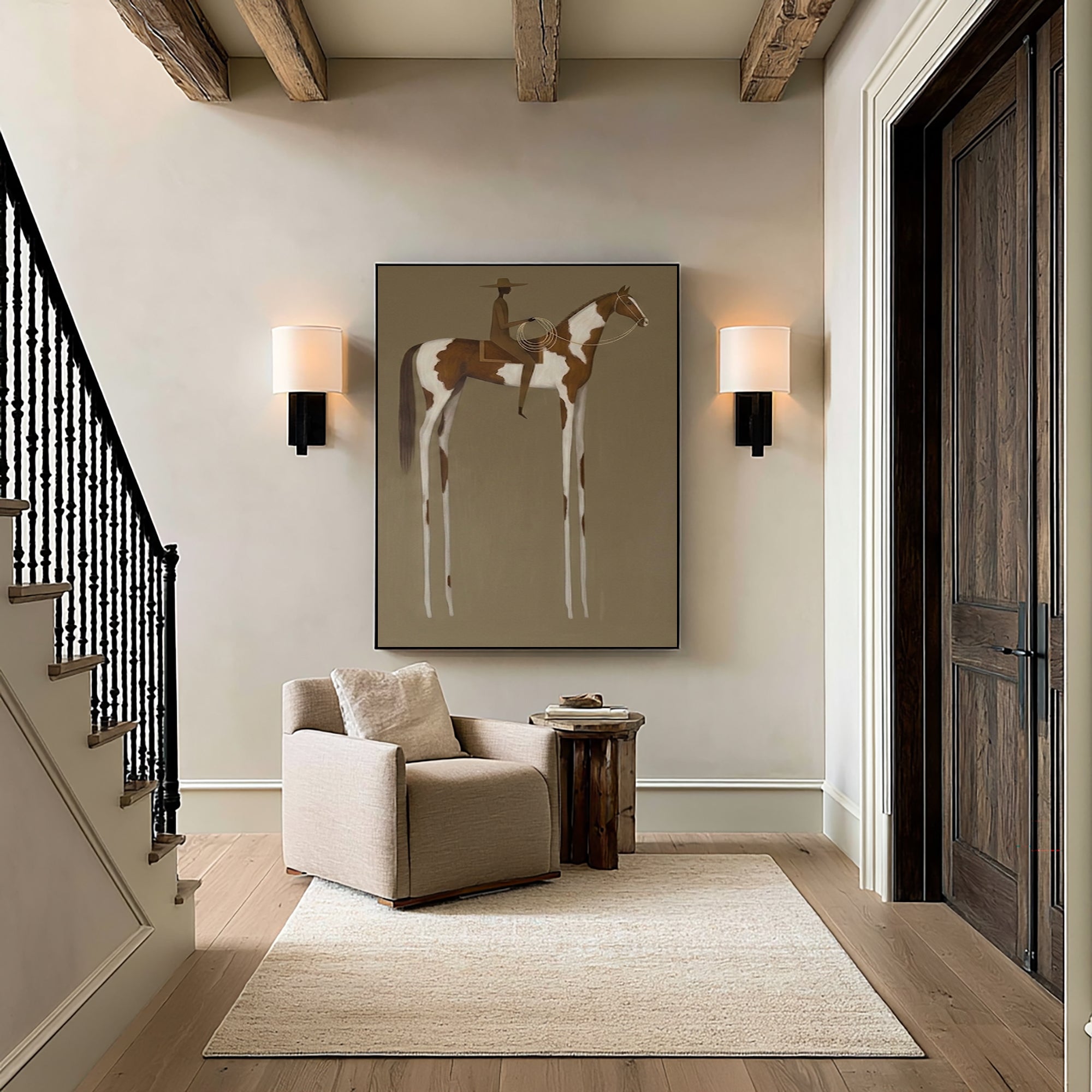 Large Timeless Equestrian Wall Art Horse Rider Oil Painting Cowboy Cowgirl Inspired Vintage Americana Western Artwork Modern Home Decor