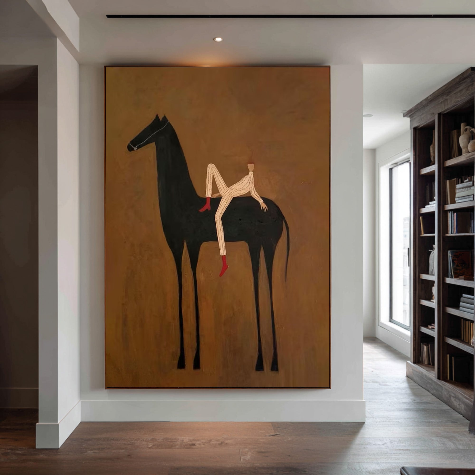 Large Abstract Horse Rider Wall Art Contemporary Equestrian Painting