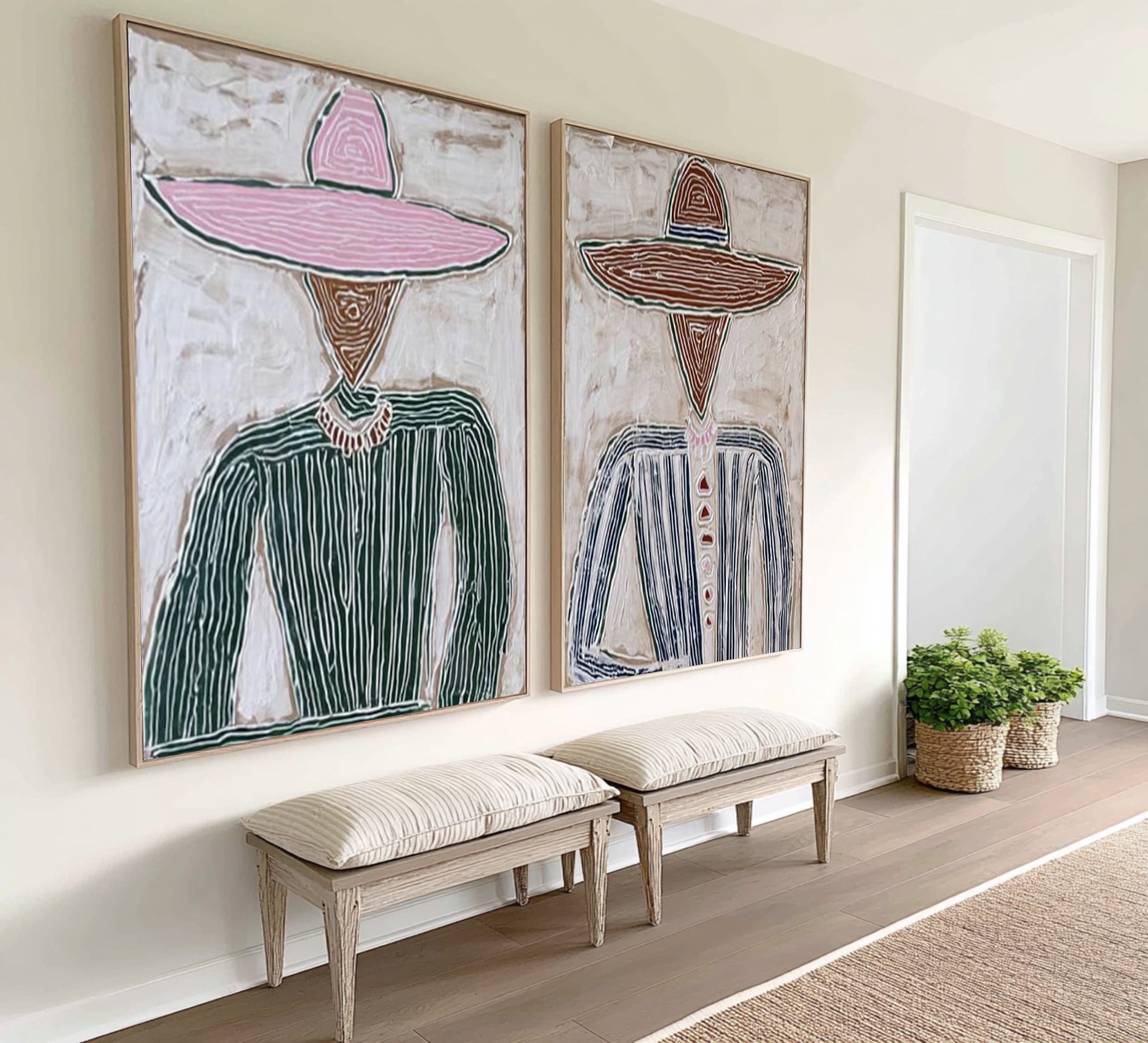 Large Abstract Couple Portrait Painting Modern Diptych Wall Art | ArtvistaGallery
