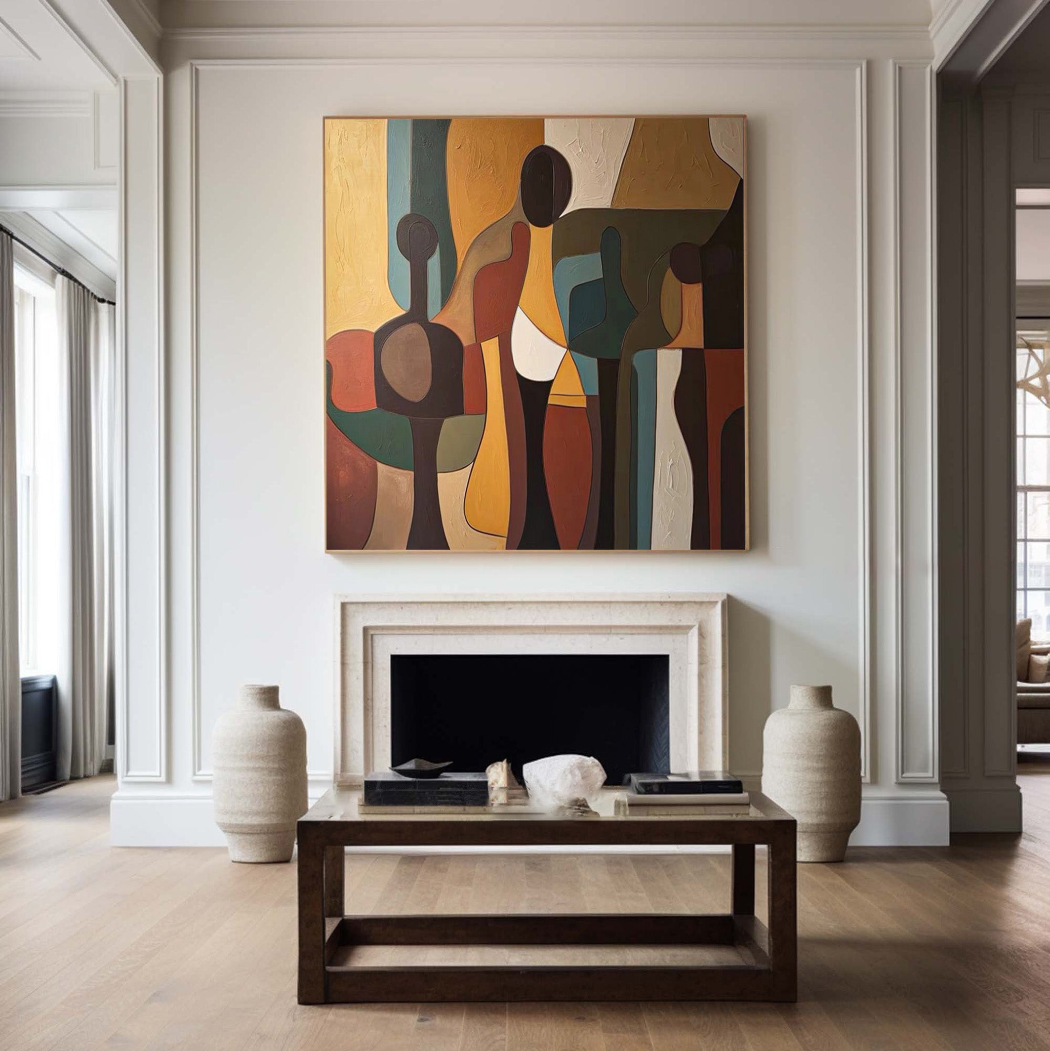 Square Abstract Figure Composition, Rich Earth Tones #BGA 141