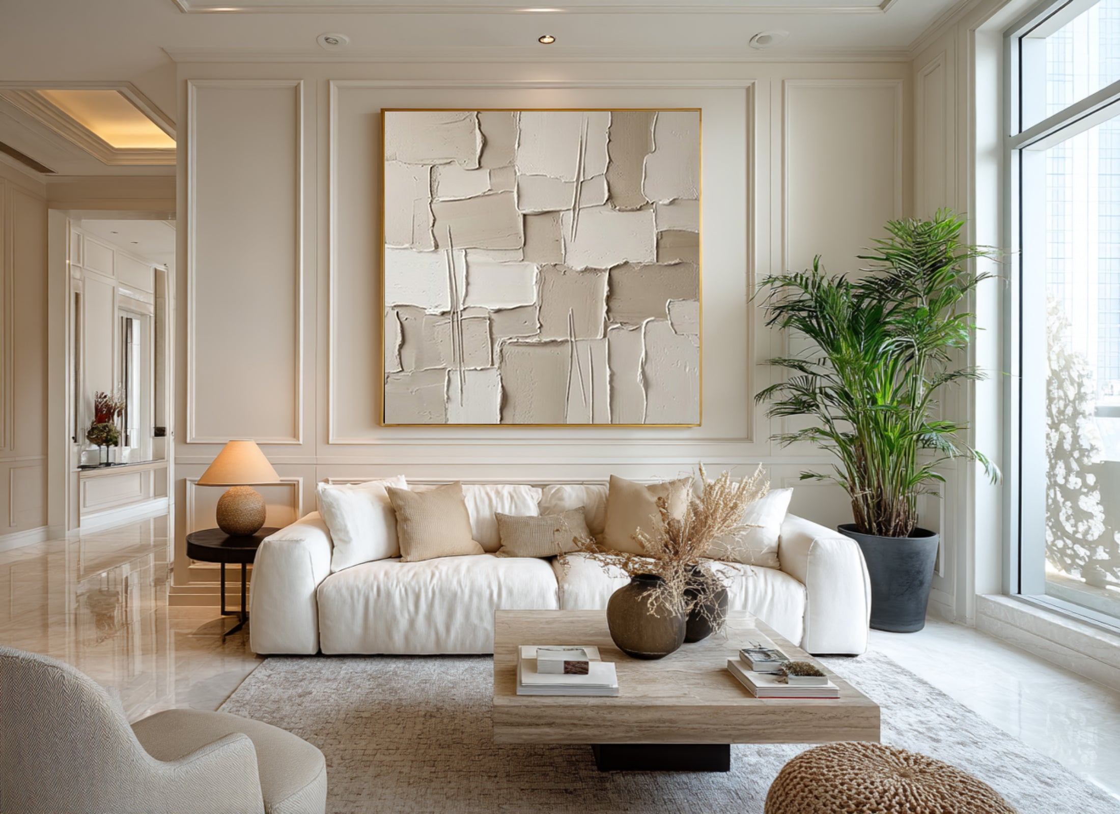 Large Architectural Collage Wall Art Neutral Textured Relief Painting