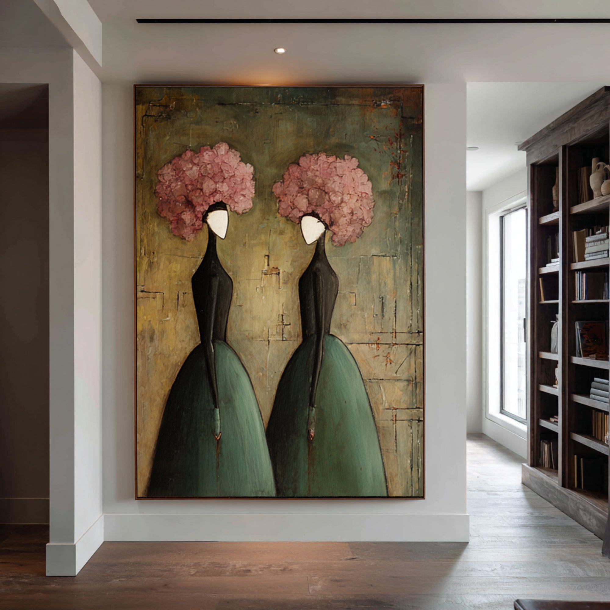 Large Floral Figurative Wall Art Elegant Women Canvas Painting