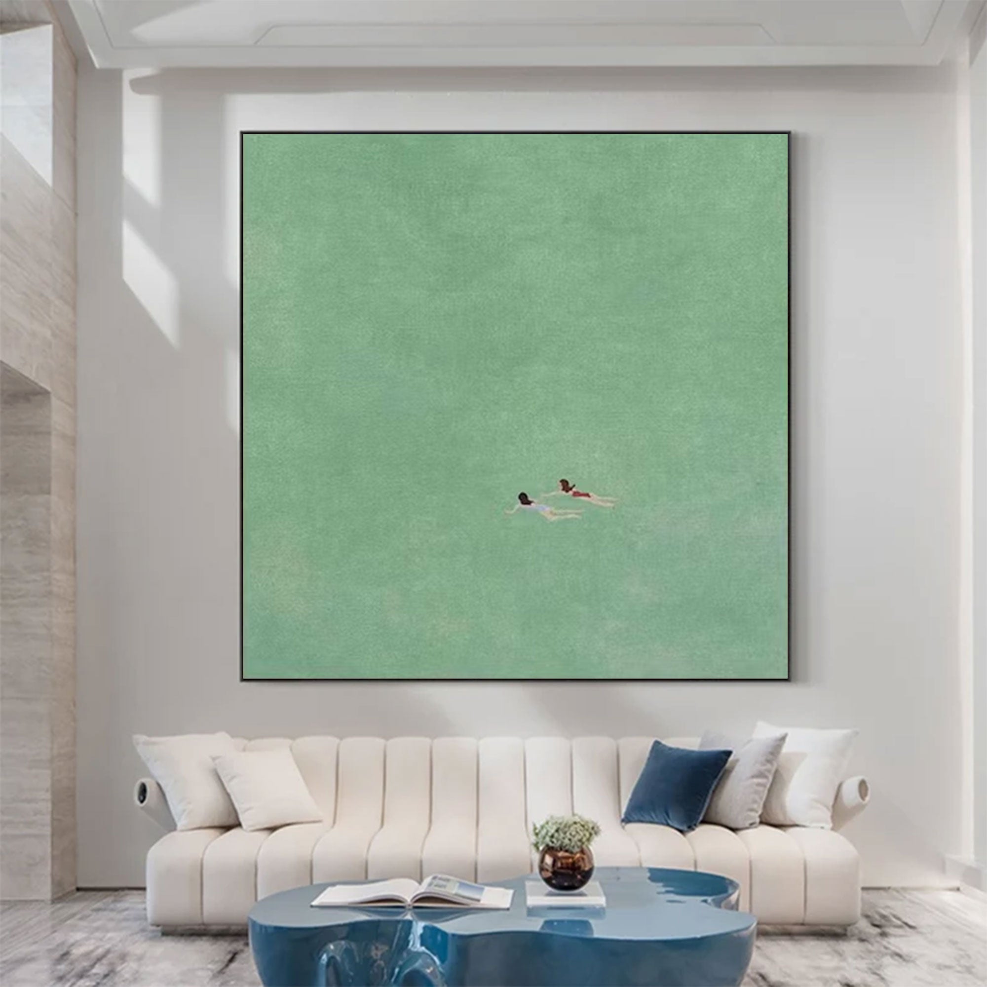 Large Minimalist Mint Green Swimmers Art | ArtvistaGallery  #WGA 029