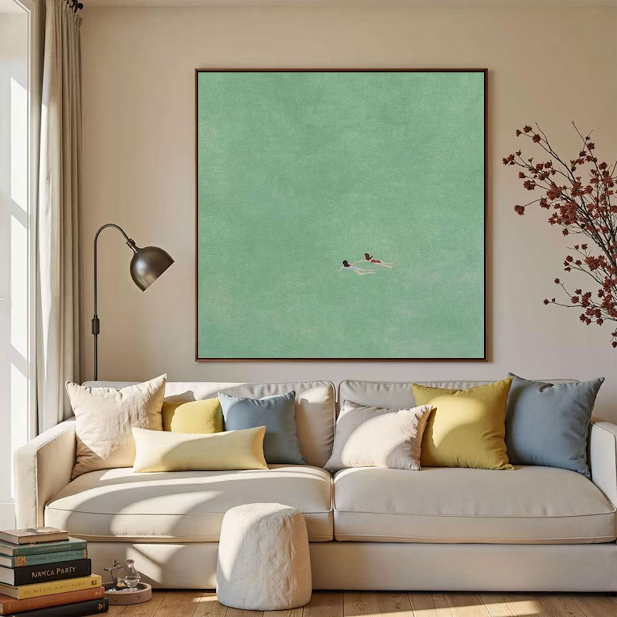 Large Minimalist Mint Green Swimmers Art | ArtvistaGallery  #WGA 029