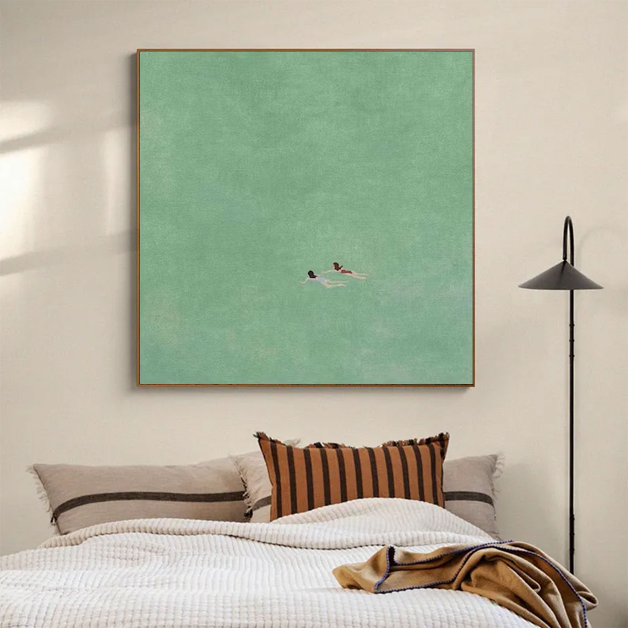 Large Minimalist Mint Green Swimmers Art | ArtvistaGallery  #WGA 029