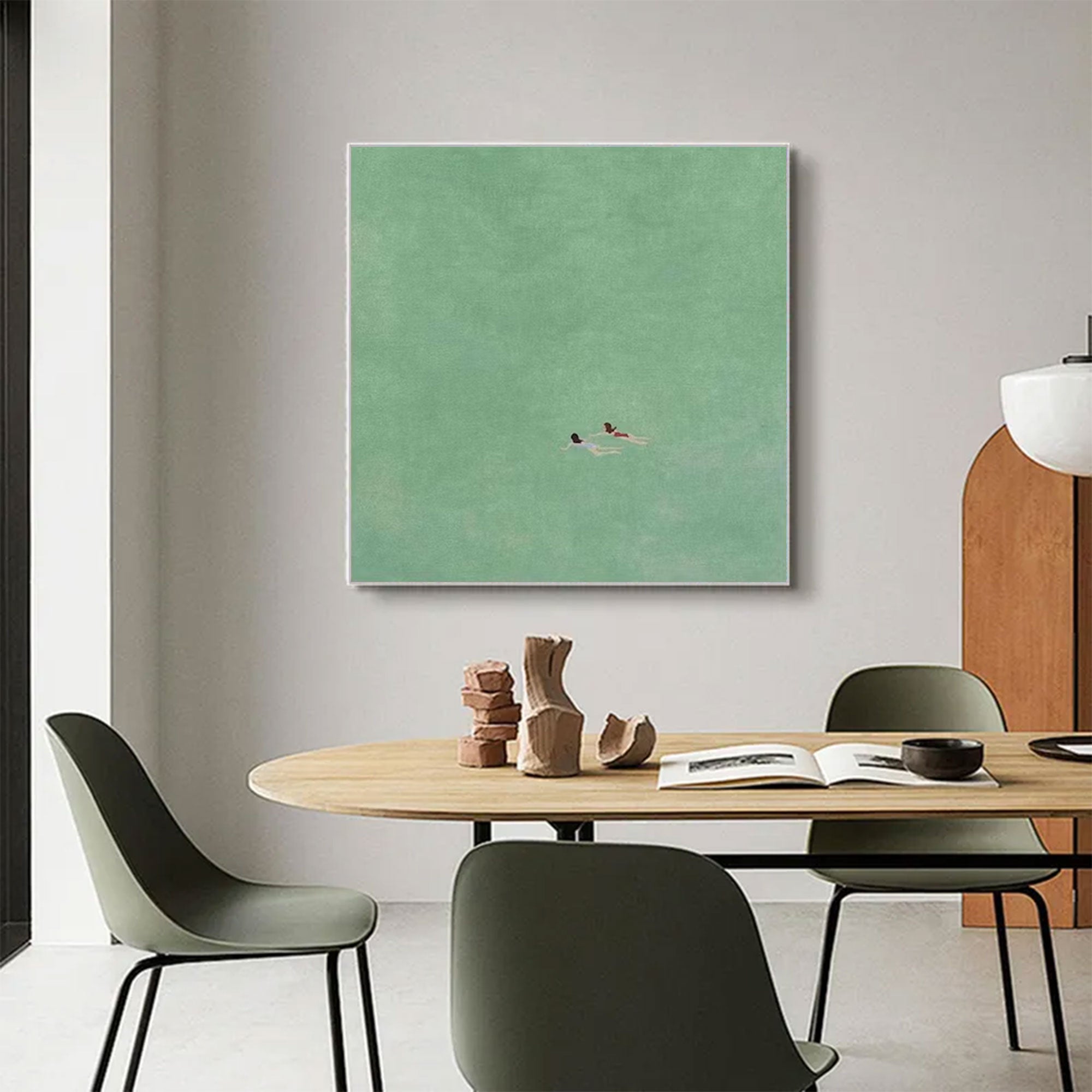 Large Minimalist Mint Green Swimmers Art | ArtvistaGallery  #WGA 029