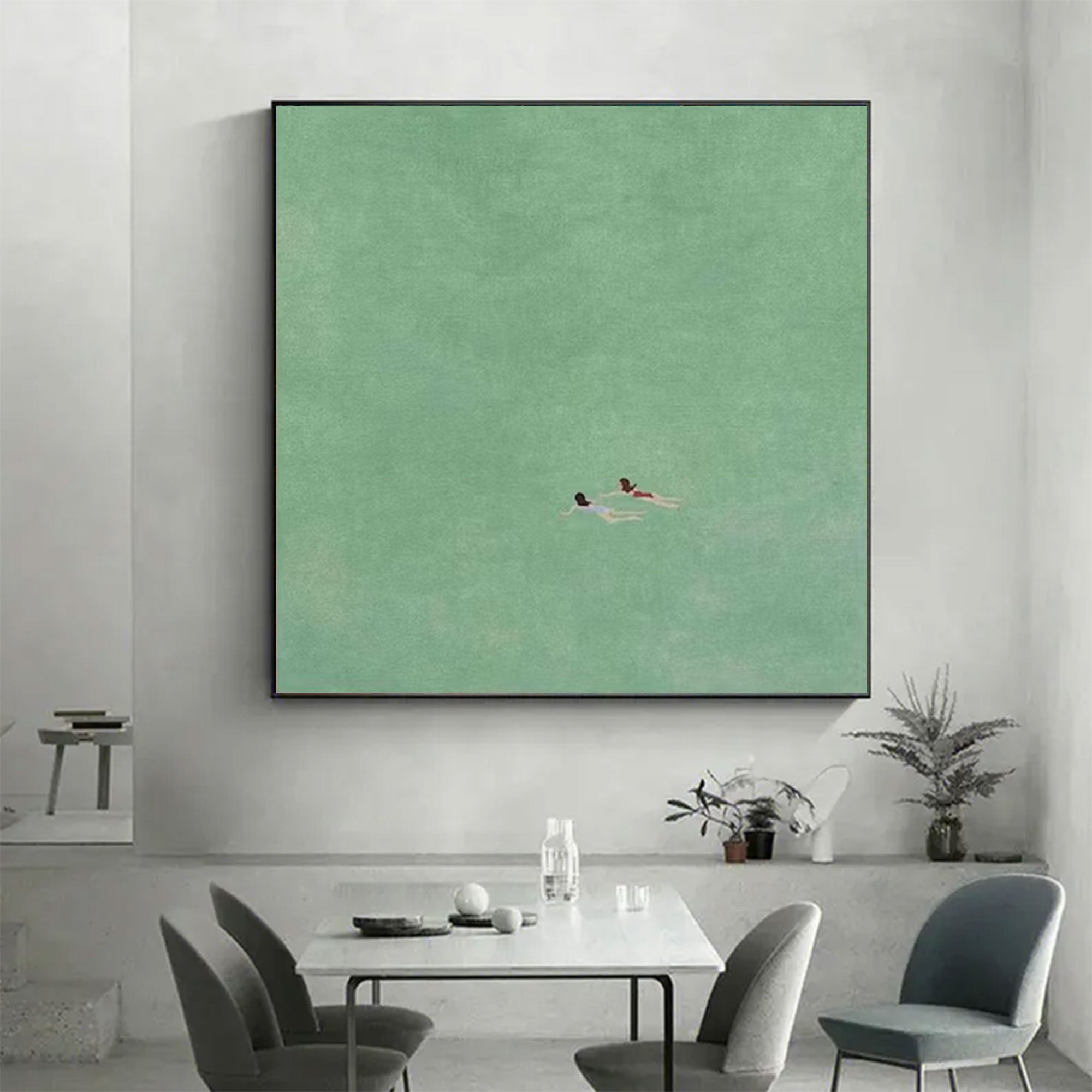 Large Minimalist Mint Green Swimmers Art | ArtvistaGallery  #WGA 029