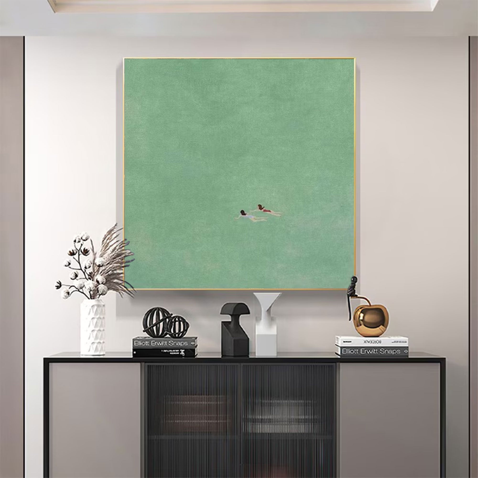 Large Minimalist Mint Green Swimmers Art | ArtvistaGallery  #WGA 029