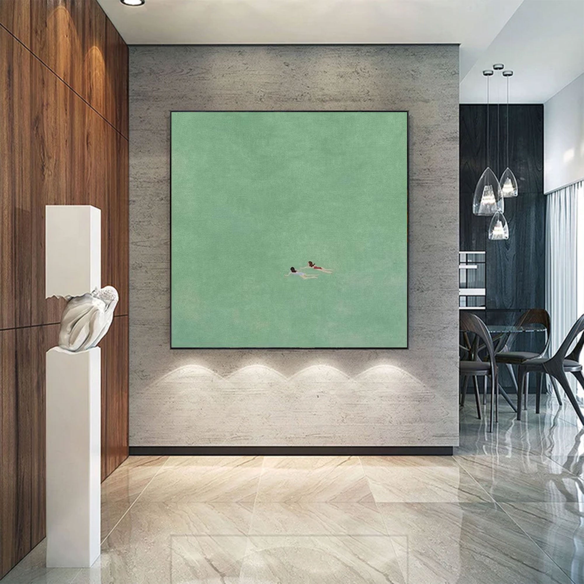 Large Minimalist Mint Green Swimmers Art | ArtvistaGallery  #WGA 029