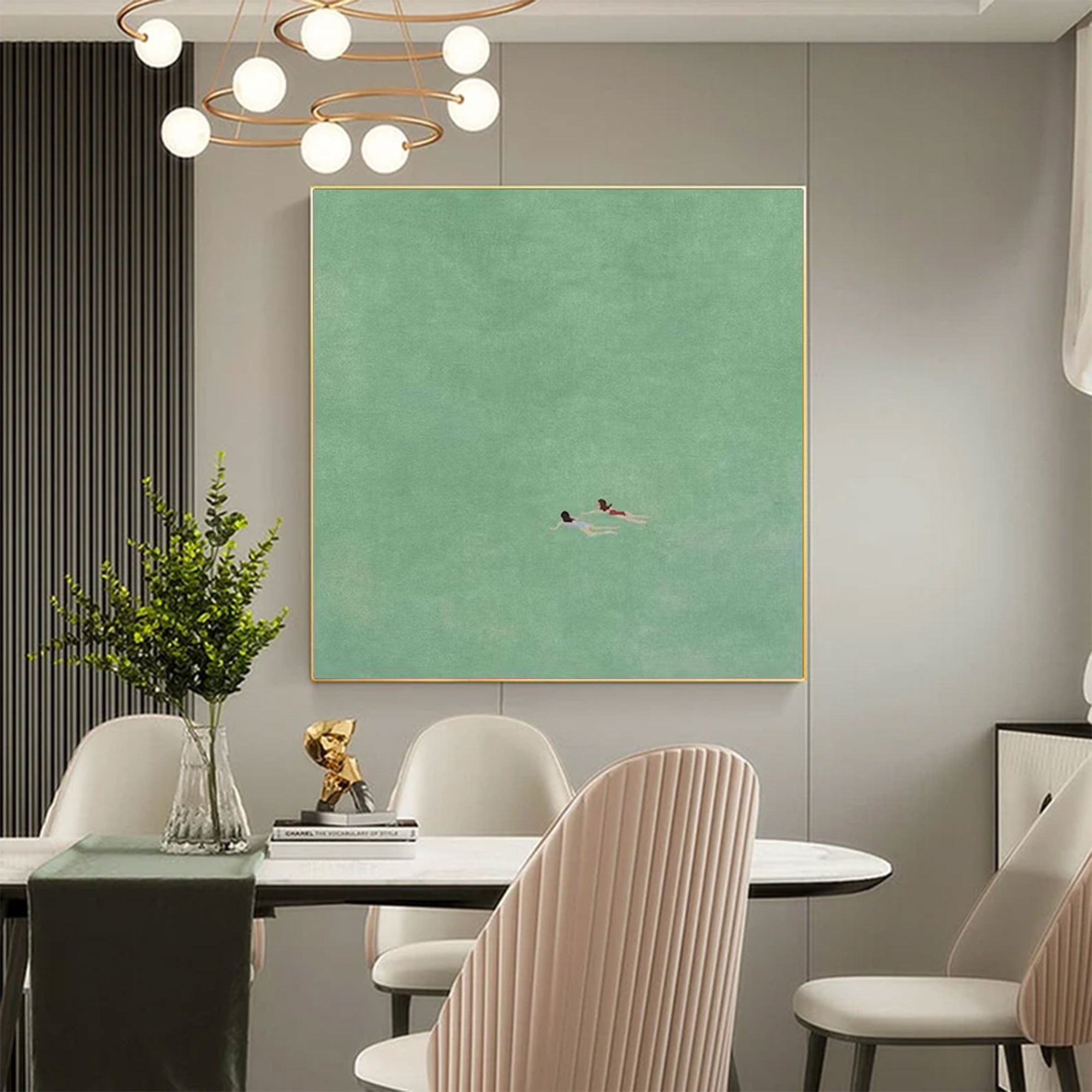 Large Minimalist Mint Green Swimmers Art | ArtvistaGallery  #WGA 029
