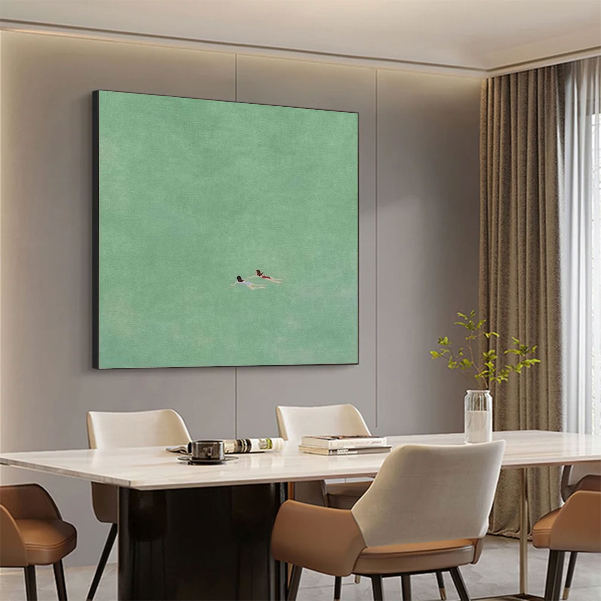 Large Minimalist Mint Green Swimmers Art | ArtvistaGallery  #WGA 029