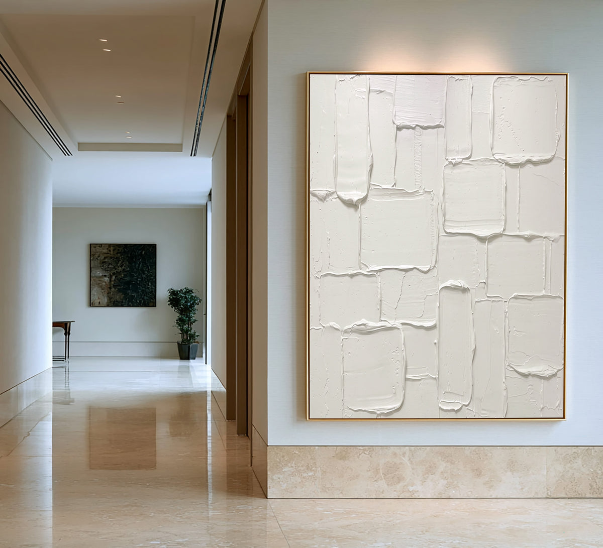 Minimalist White Sculptural Textured Canvas Artwork Handmade Abstract Painting Neutral Modern Interior Decor