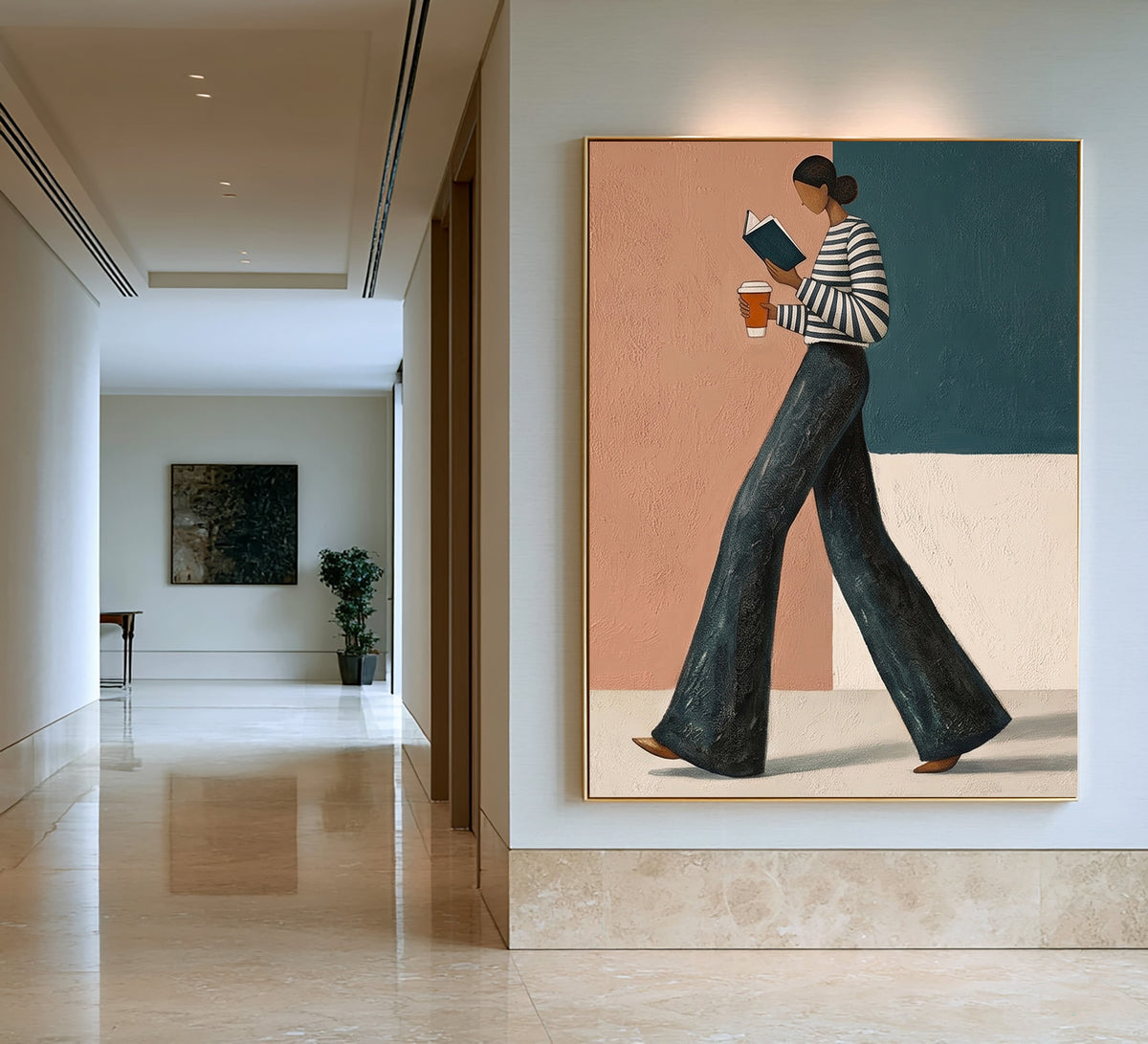 Contemporary Fashion Woman Painting Striped Sweater Wide Leg Pants Wall Art