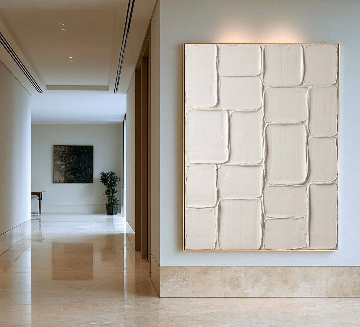 Hand Painted Ivory Plaster Blocks Large Textured Wall Art Modern Architectural Relief Contemporary Artwork