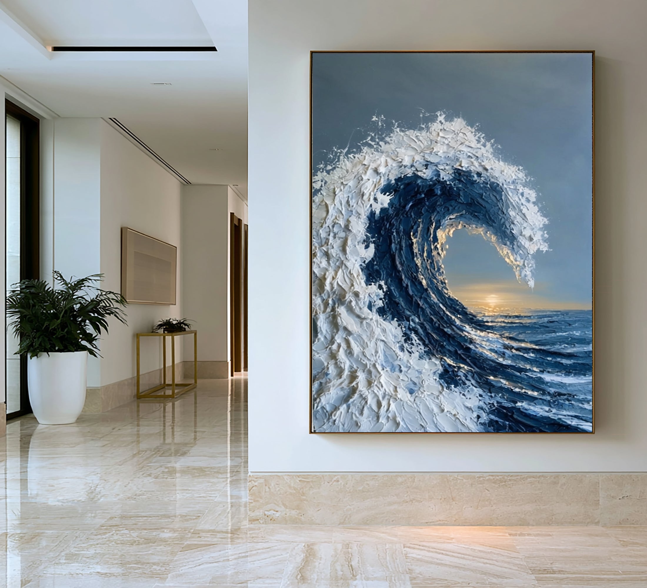 Large Gallery Style Ocean Wave Wall Art Textured Oil Painting Coastal Seascape Cowboy Cowgirl Inspired Vintage Americana Artwork Luxury Decor