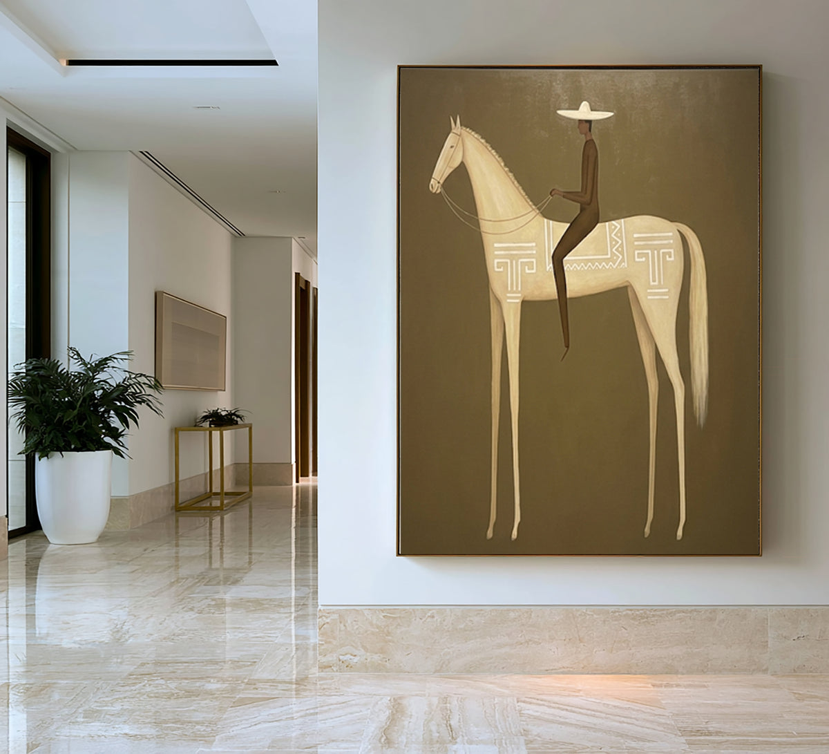 Large Luxury Western Equestrian Wall Art Horse Rider Oil Painting Cowboy Cowgirl Inspired Vintage Americana Artwork Modern Home Decor