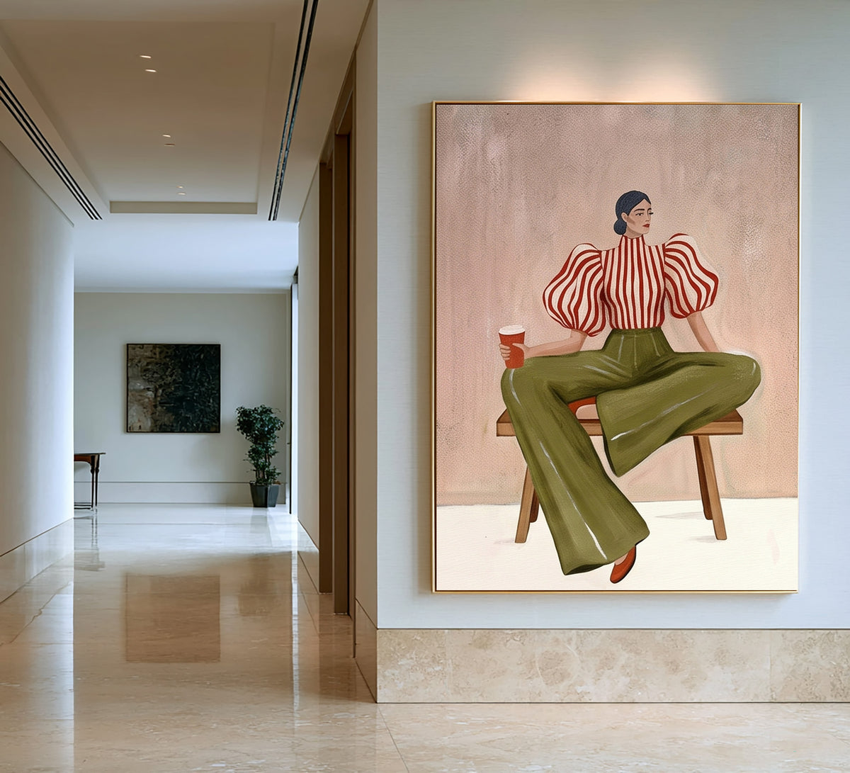 A Seat of Her Own Contemporary Fashion Figurative Painting Hand Painted Wall Art