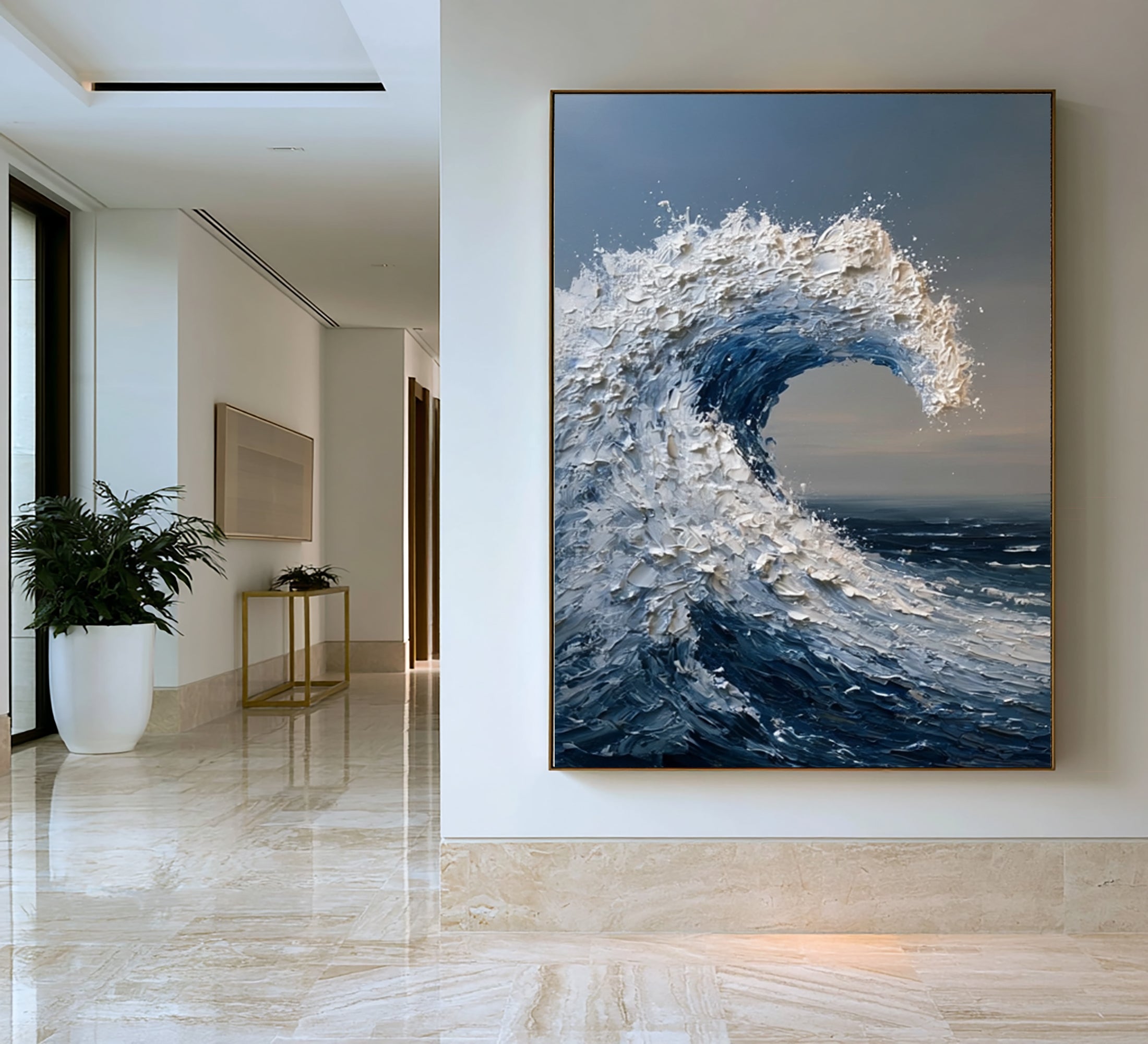 Large Ocean Wave Wall Art Textured Oil Painting Coastal Seascape Modern Abstract Sea Wave Artwork Contemporary Luxury Home Decor