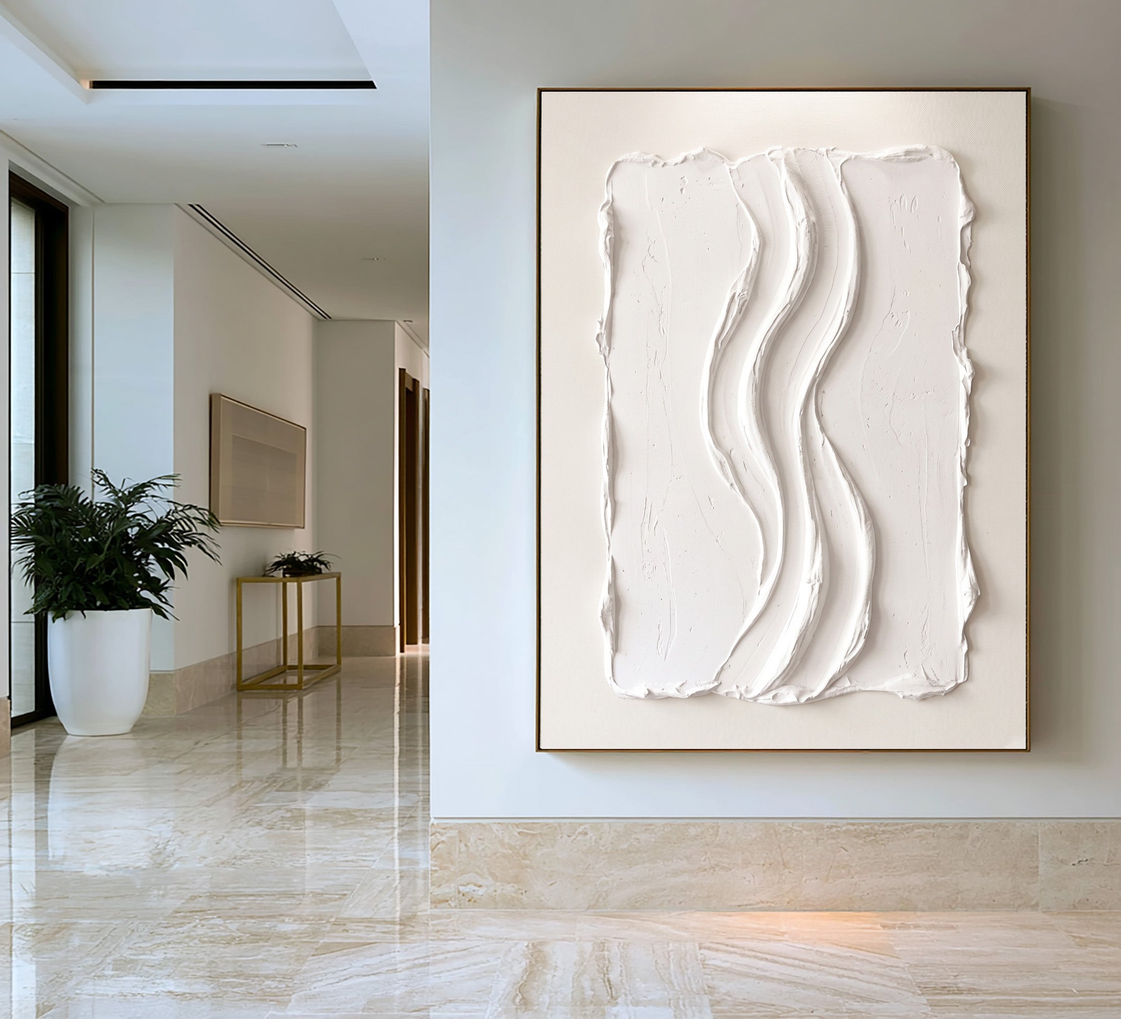 Large Architectural White Textured Wall Art Abstract Oil Painting Modern Minimalist Luxury Interior Artwork