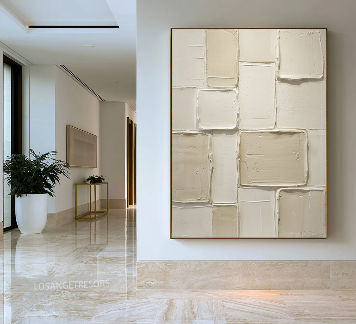 Large Architectural Minimalist Relief Wall Art Ivory Geometric Textured Abstract Painting Luxury Interior Artwork