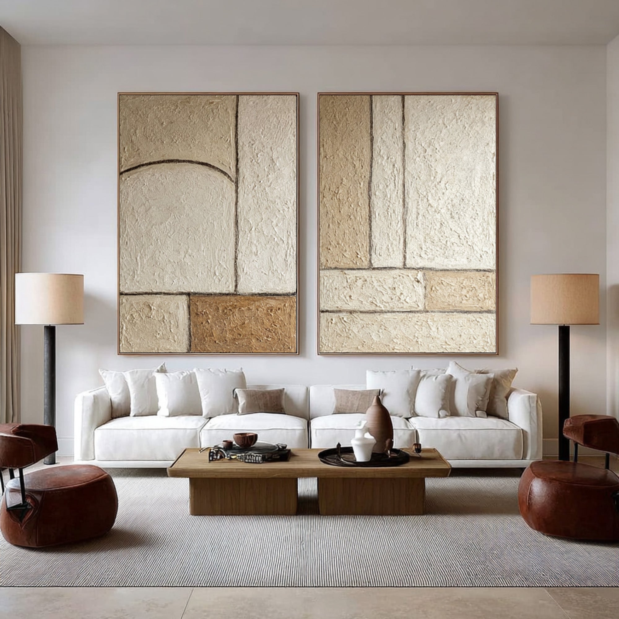 Large Neutral Abstract Wall Art Set of 2 #WAB 002