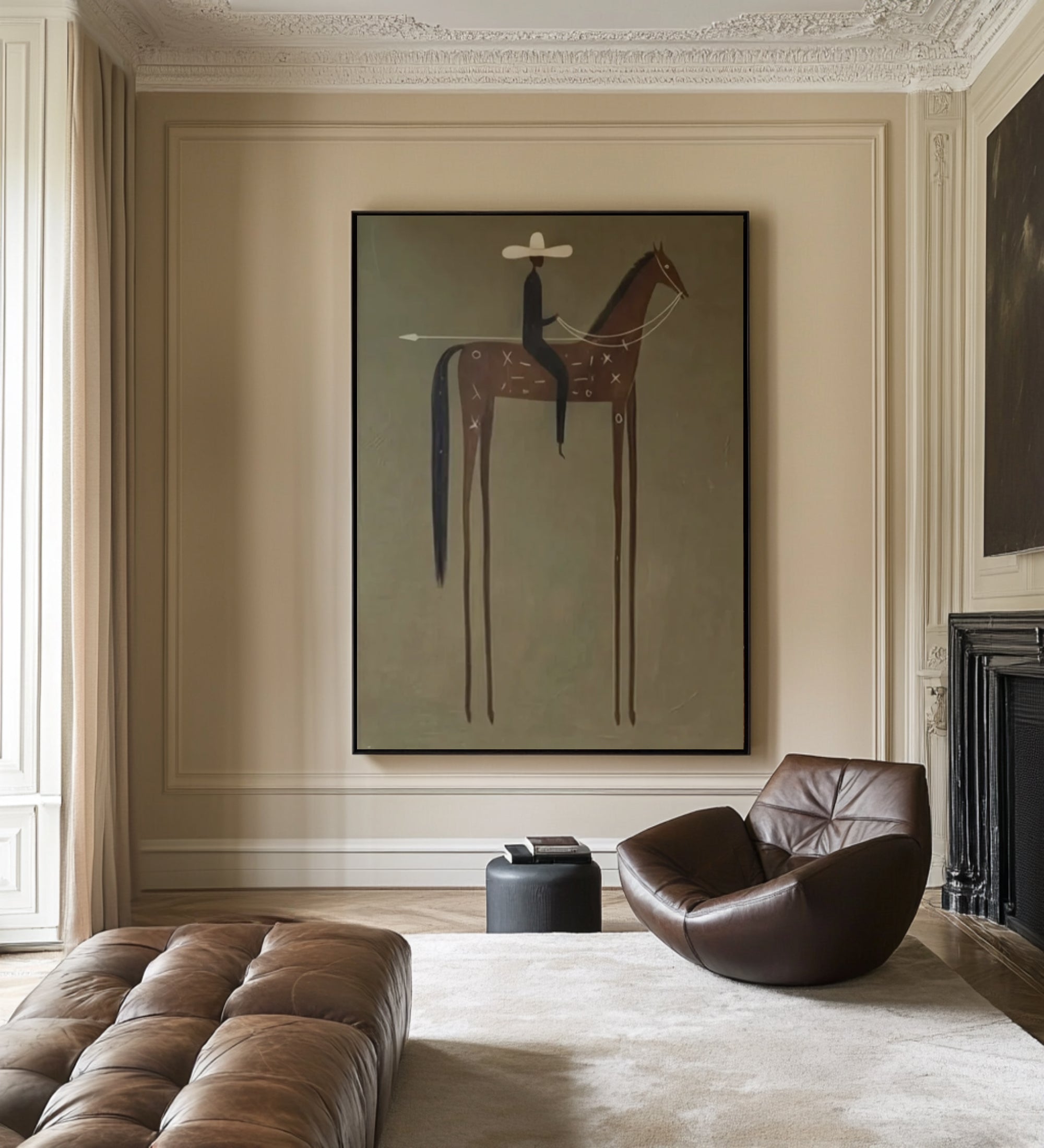 Large Minimalist Horse Rider Painting Contemporary Western Wall Art