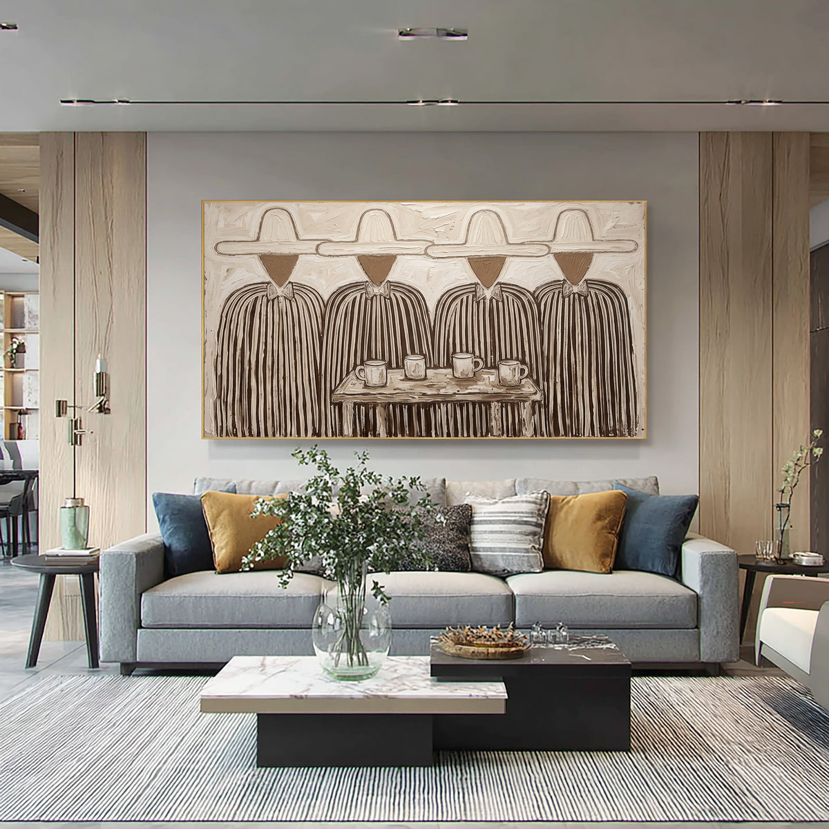 Where Four Stories Meet Figurative Folk Art Painting Four Figures Textured Wall Decor