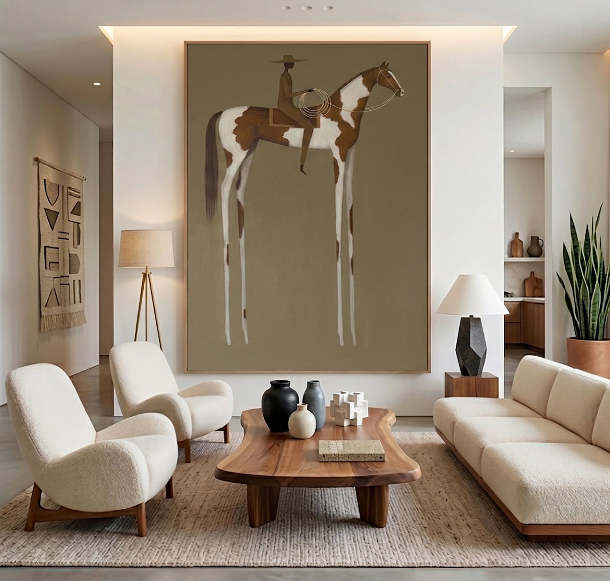 Large Timeless Equestrian Wall Art Horse Rider Oil Painting Cowboy Cowgirl Inspired Vintage Americana Western Artwork Modern Home Decor